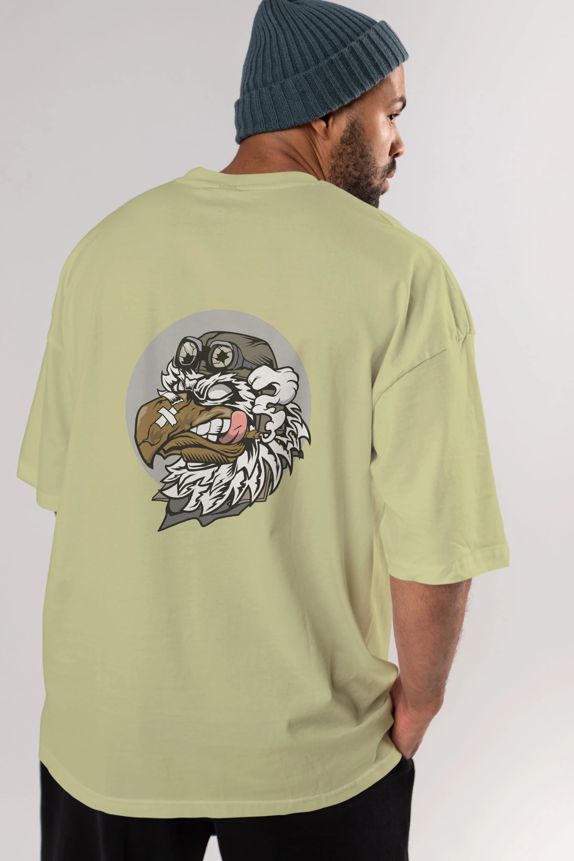 Bird Pilot Arka Baskılı Oversize t-shirt Erkek Kadın Unisex %100 Pamuk tişort