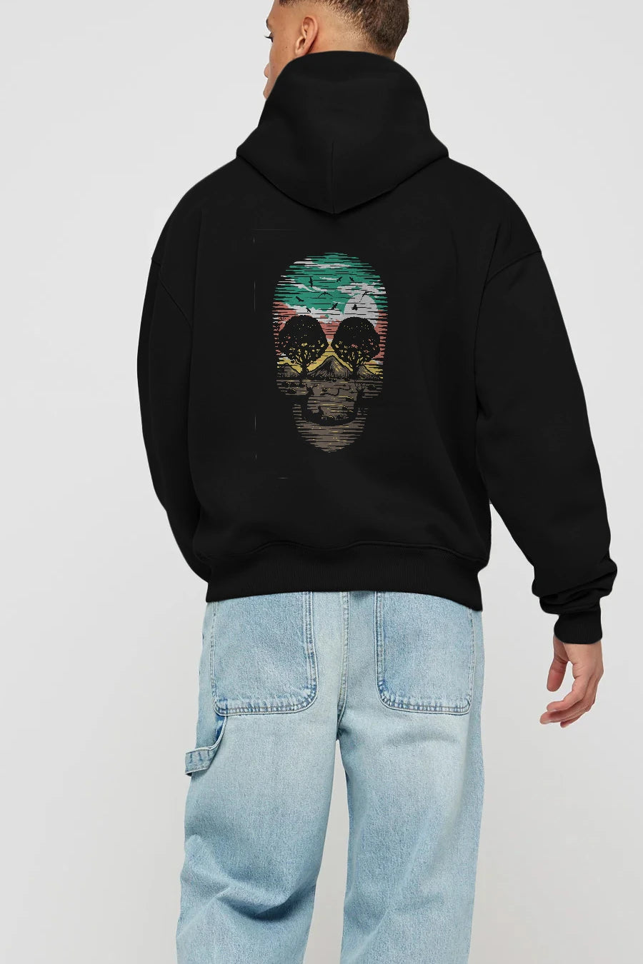 Skull Nature Arka Baskılı Hoodie Oversize Kapüşonlu Sweatshirt Erkek Kadın Unisex