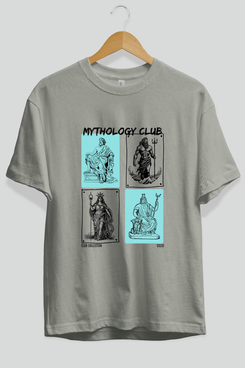 Mythology Club ön Baskılı Oversize t-shirt Erkek Kadın %100 Pamuk Bisiklet Yaka tişort