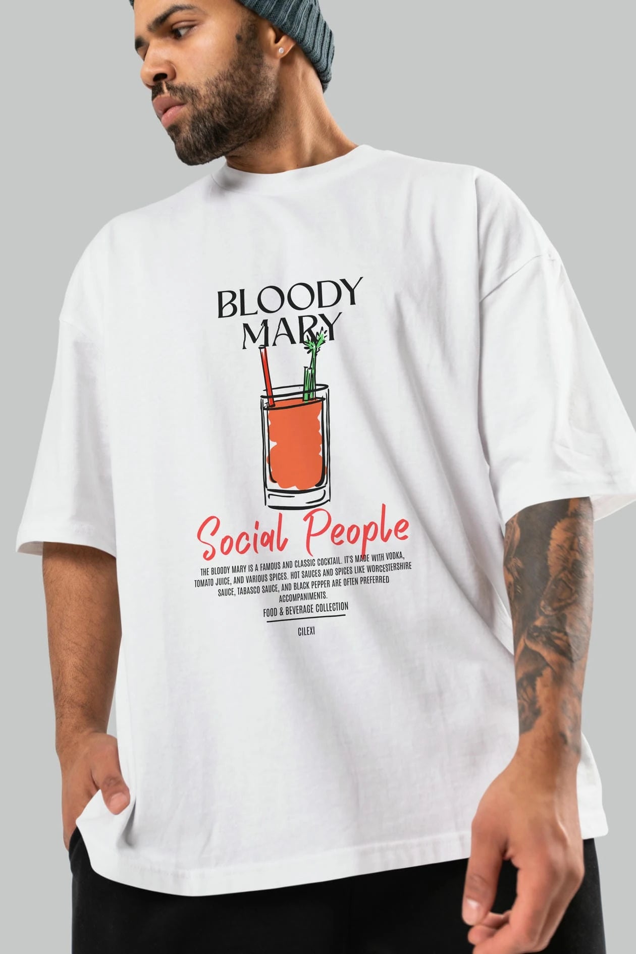 Bloody Mary Kokteyl Serisi ön Baskılı Oversize t-shirt Erkek Kadın %100 Pamuk Bisiklet Yaka tişort