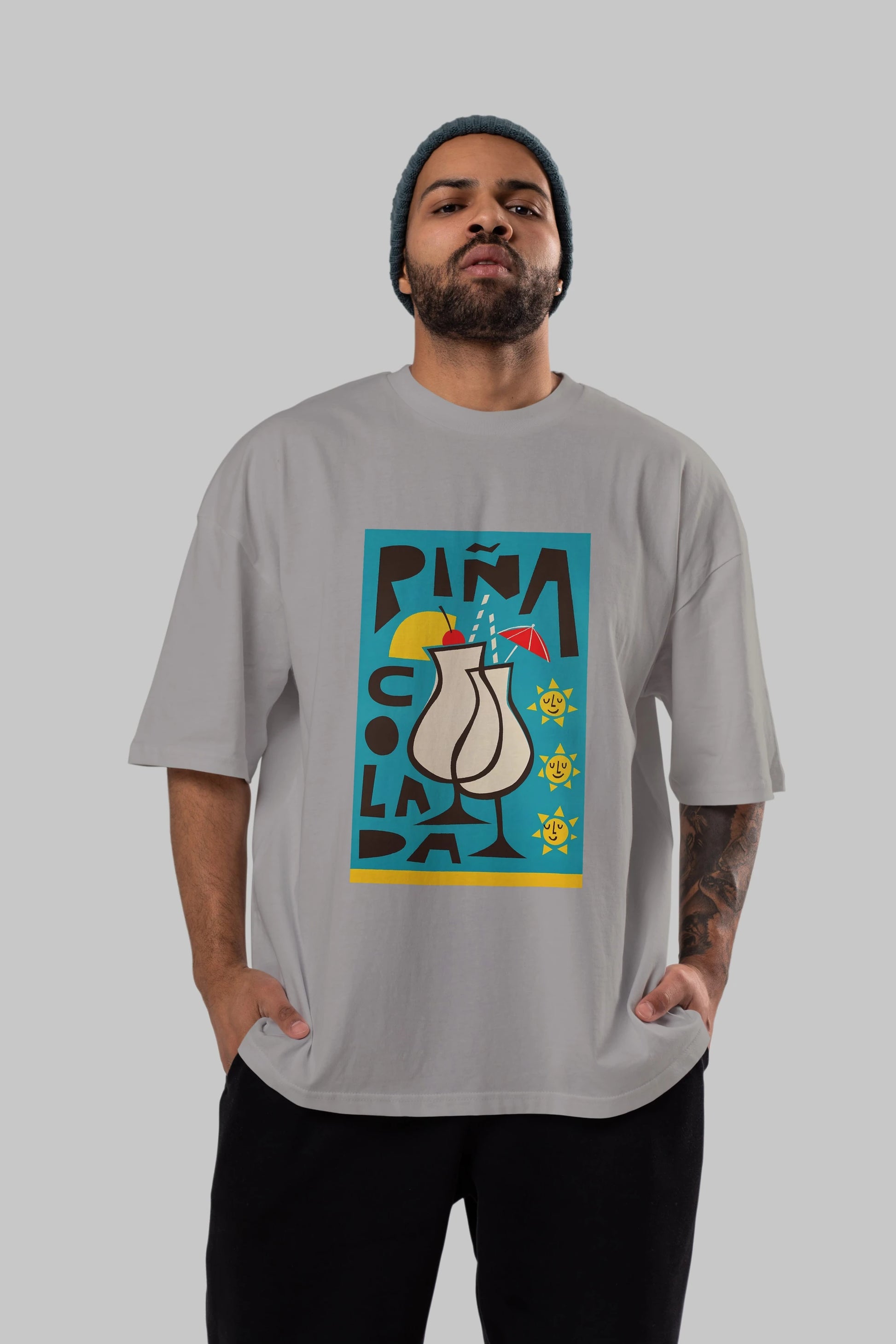 Pina Colada 4 Ön Baskılı Oversize t-shirt Erkek Kadın Unisex %100 Pamuk Bisiklet Yaka tişort