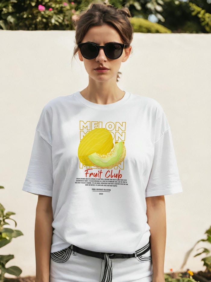 Melon Ön Baskılı Oversize t-shirt Erkek Kadın Pamuk Bisiklet Yaka tişort
