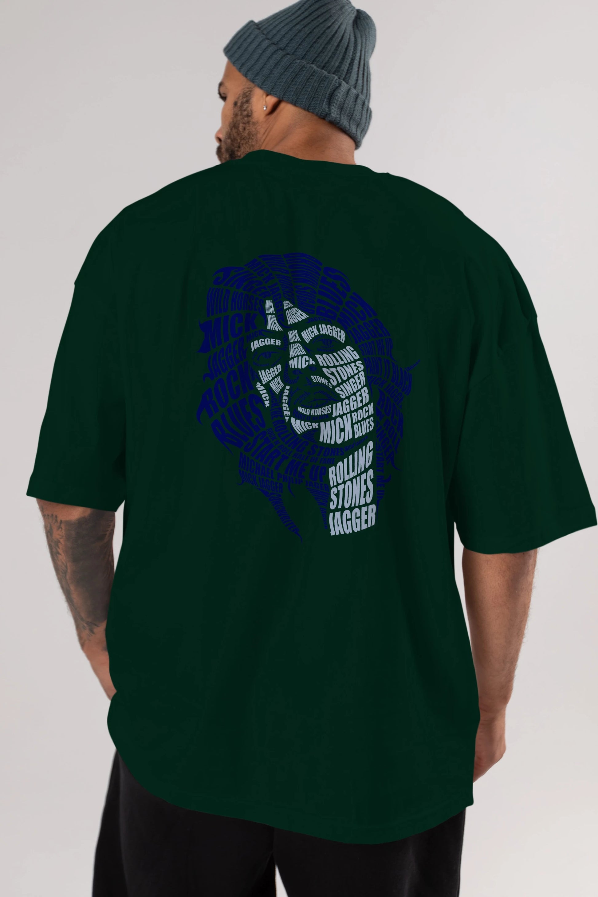 Mick Jagger Calligram Arka Baskılı Oversize t-shirt %100 pamuk Erkek Kadın Unisex