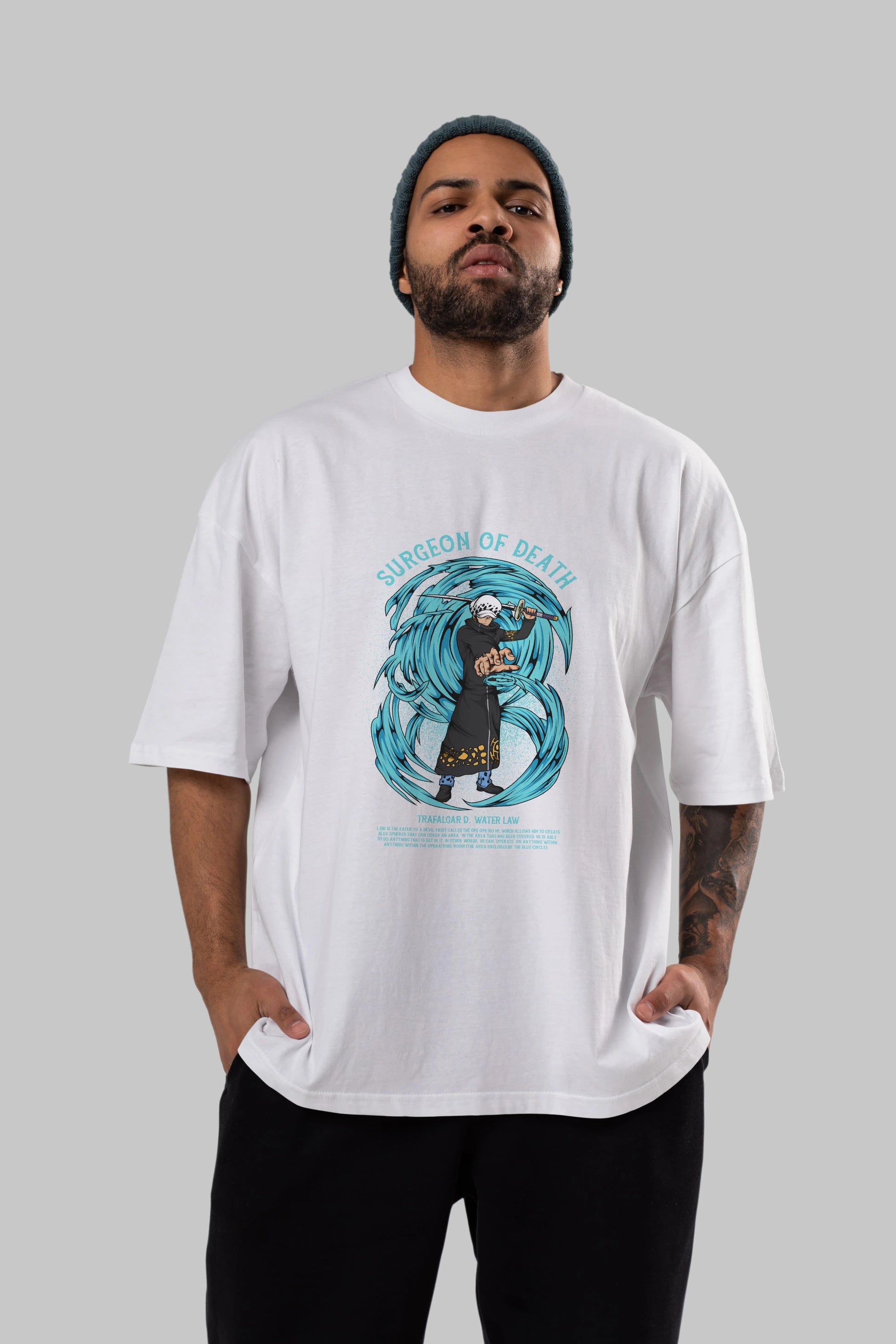 Trafalgad D. Water Law Anime Ön Baskılı Oversize t-shirt %100 pamuk Erkek Kadın Unisex