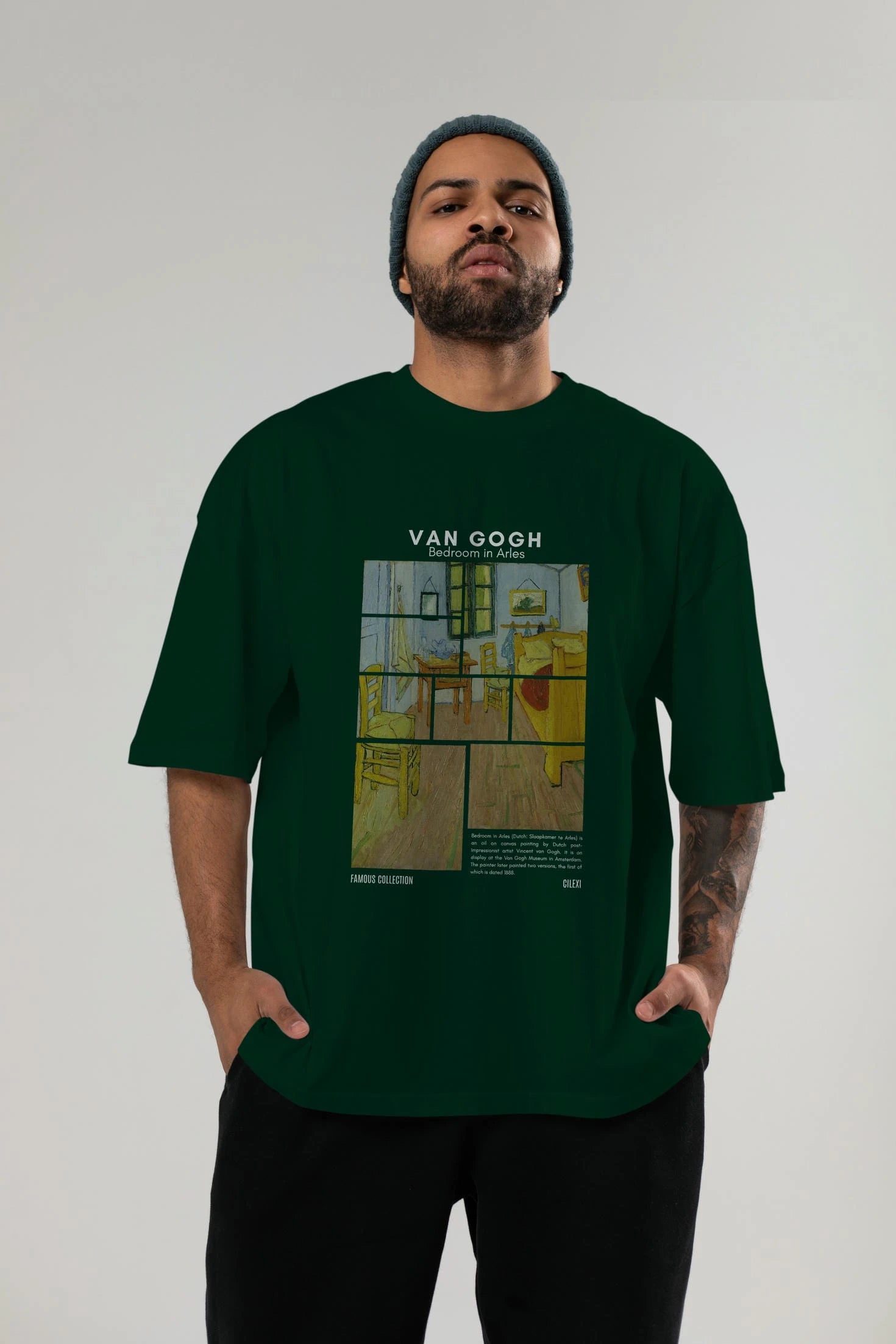 Van Gogh ön Baskılı Oversize t-shirt Erkek Kadın Bisiklet Yaka Pamuk tişort