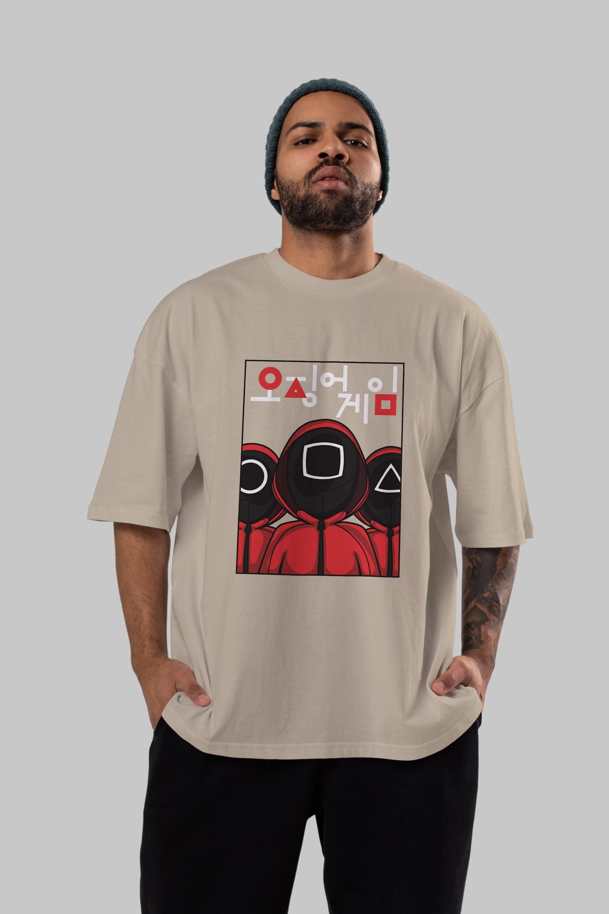 Squid Game (7) Ön Baskılı Oversize t-shirt Erkek Kadın Unisex %100 Pamuk Bisiklet Yaka tişort