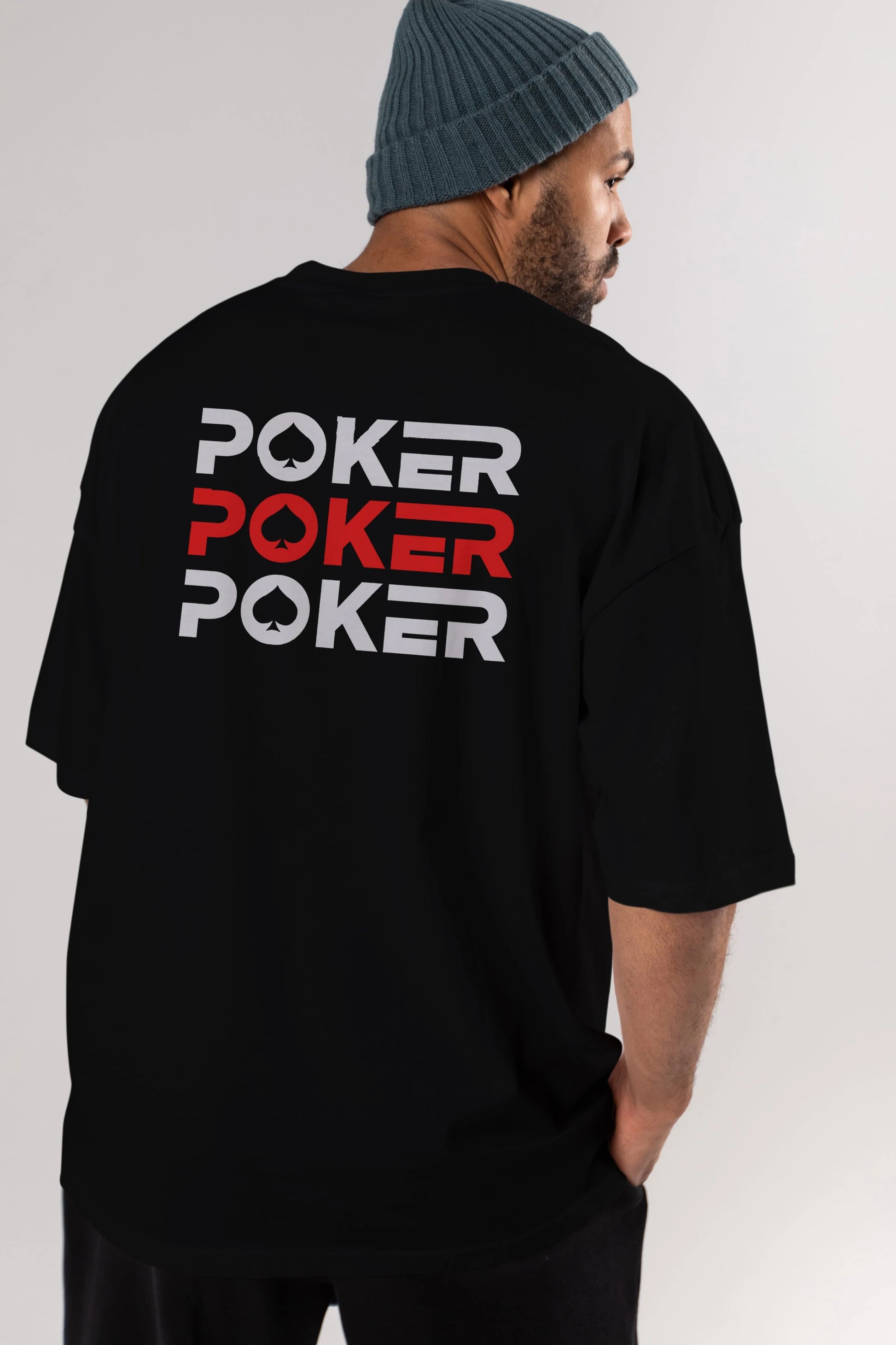 Poker Arka Baskılı Oversize t-shirt Erkek Kadın Unisex