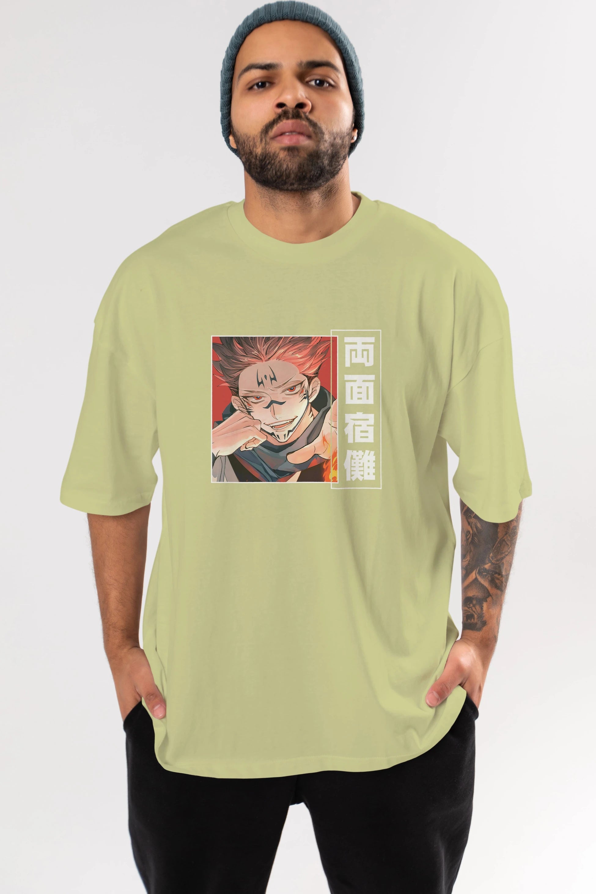 Sukuna Ryoumen 4 Anime Ön Baskılı Oversize t-shirt %100 pamuk Erkek Kadın Unisex