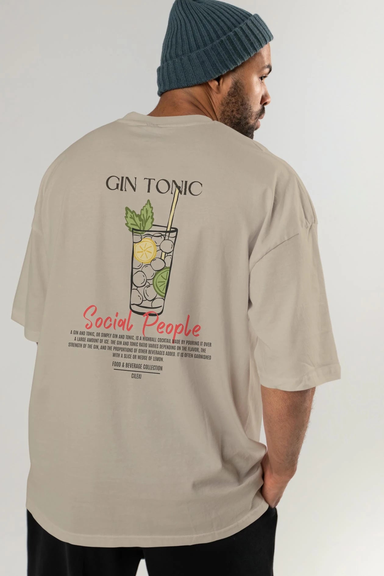 Gın Tonıc Kokteyl Serisi Baskılı Oversize t-shirt Erkek Kadın Unisex %100 Pamuk Bisiklet Yaka tişort
