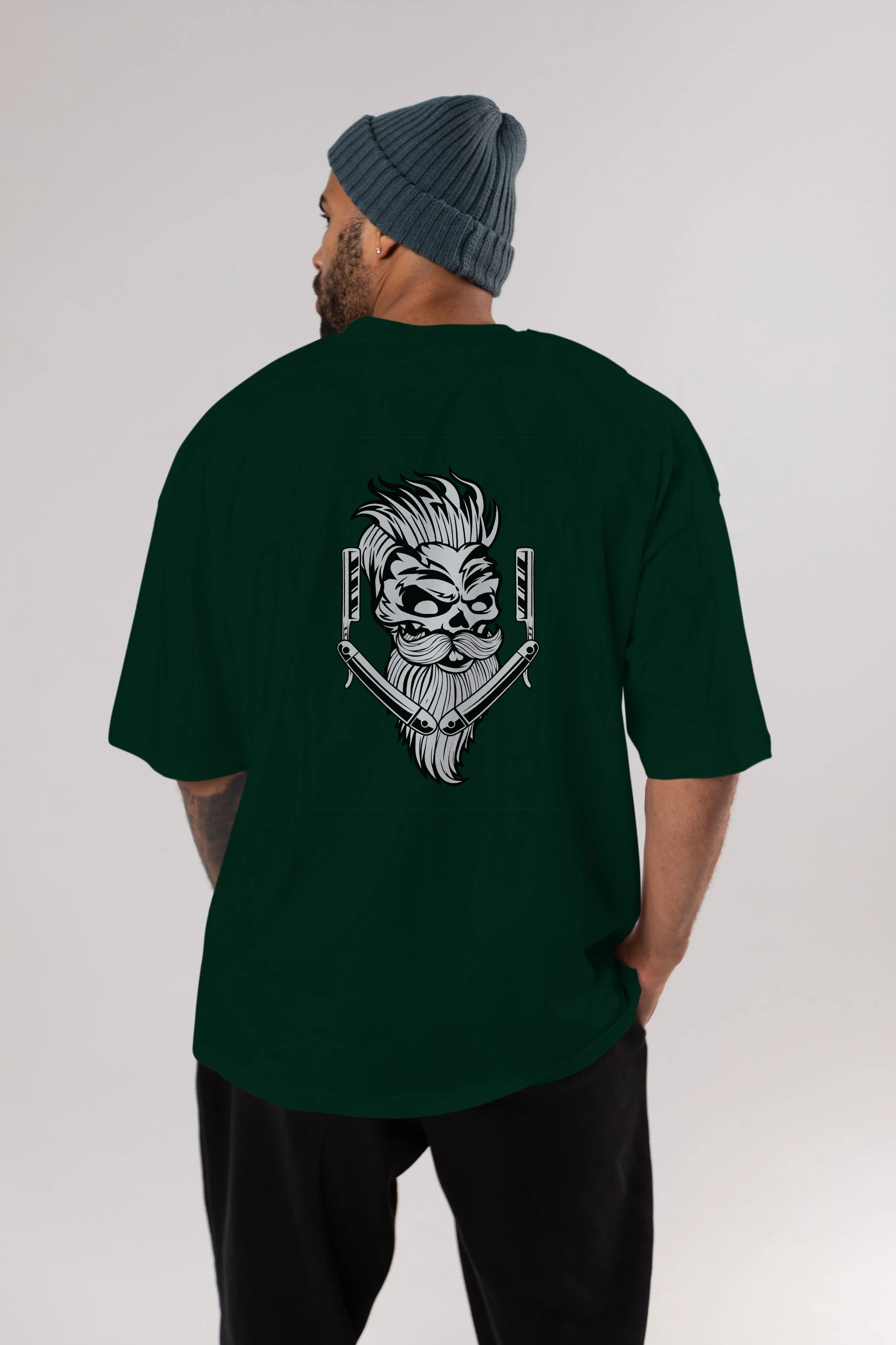 Skull Beard Arka Baskılı Oversize t-shirt Erkek Kadın Unisex %100 Pamuk tişort