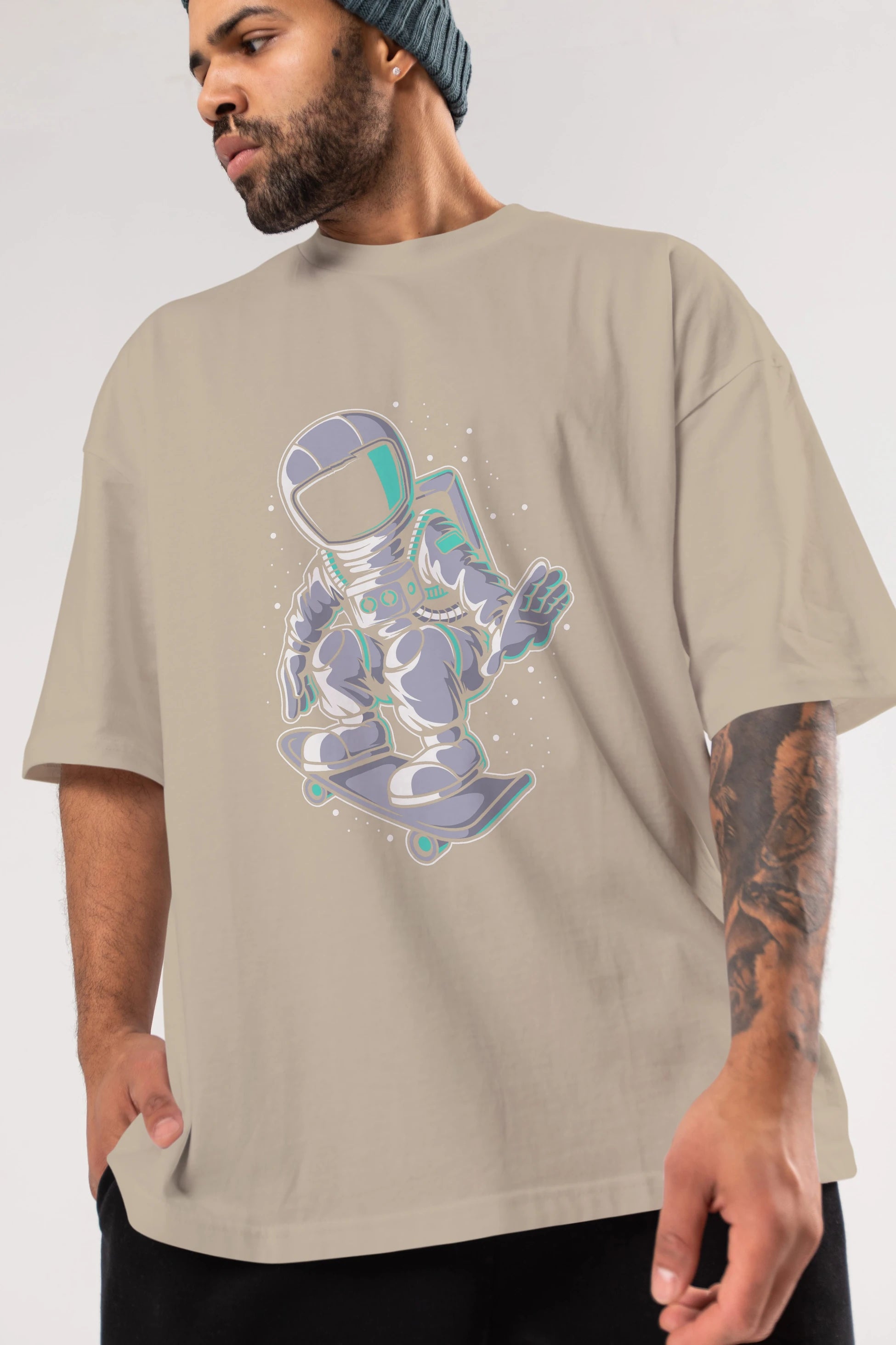 Astronaut Skater Ön Baskılı Oversize t-shirt Erkek Kadın Unisex