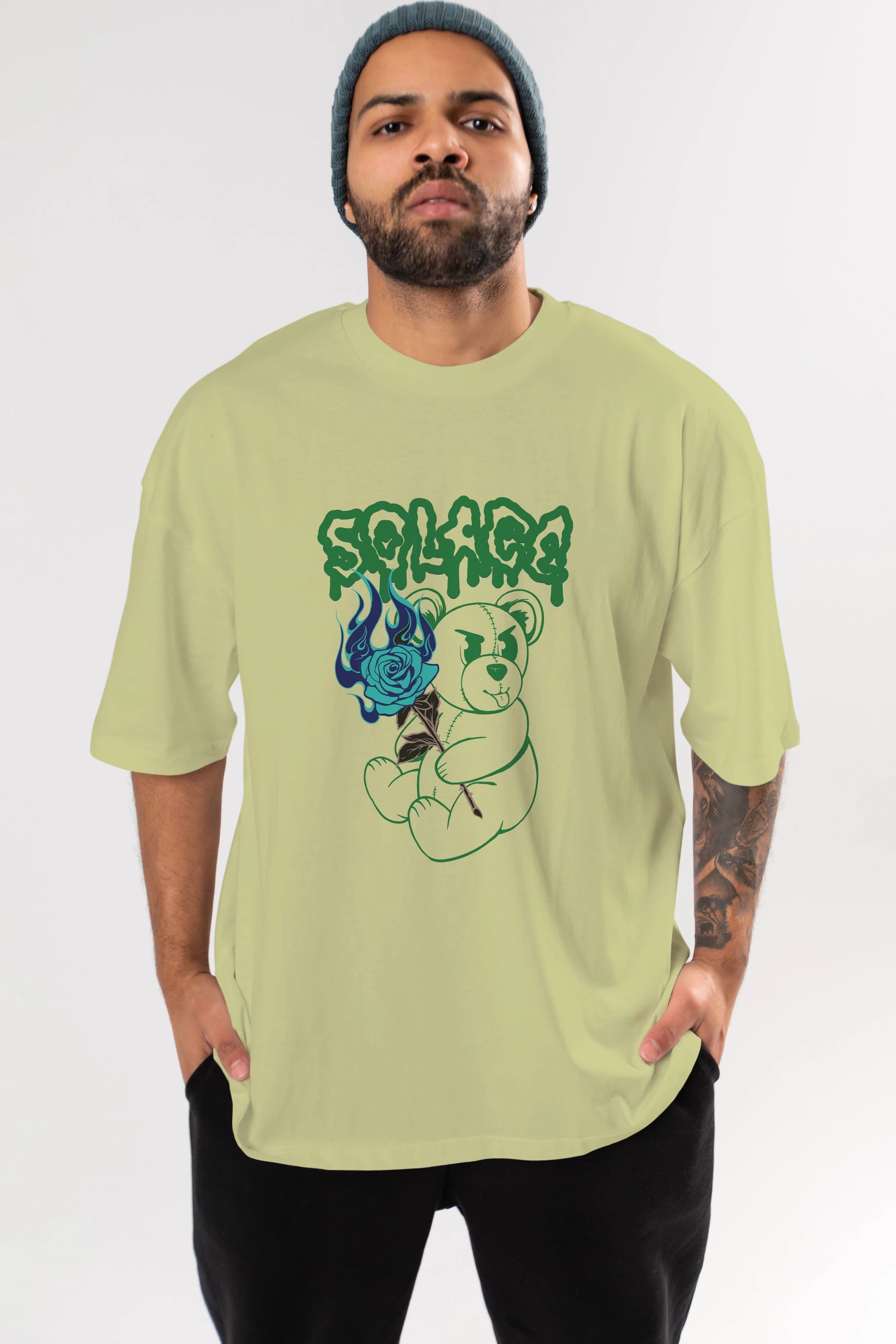 Solage Bear Ön Baskılı Oversize t-shirt Erkek Kadın Unisex