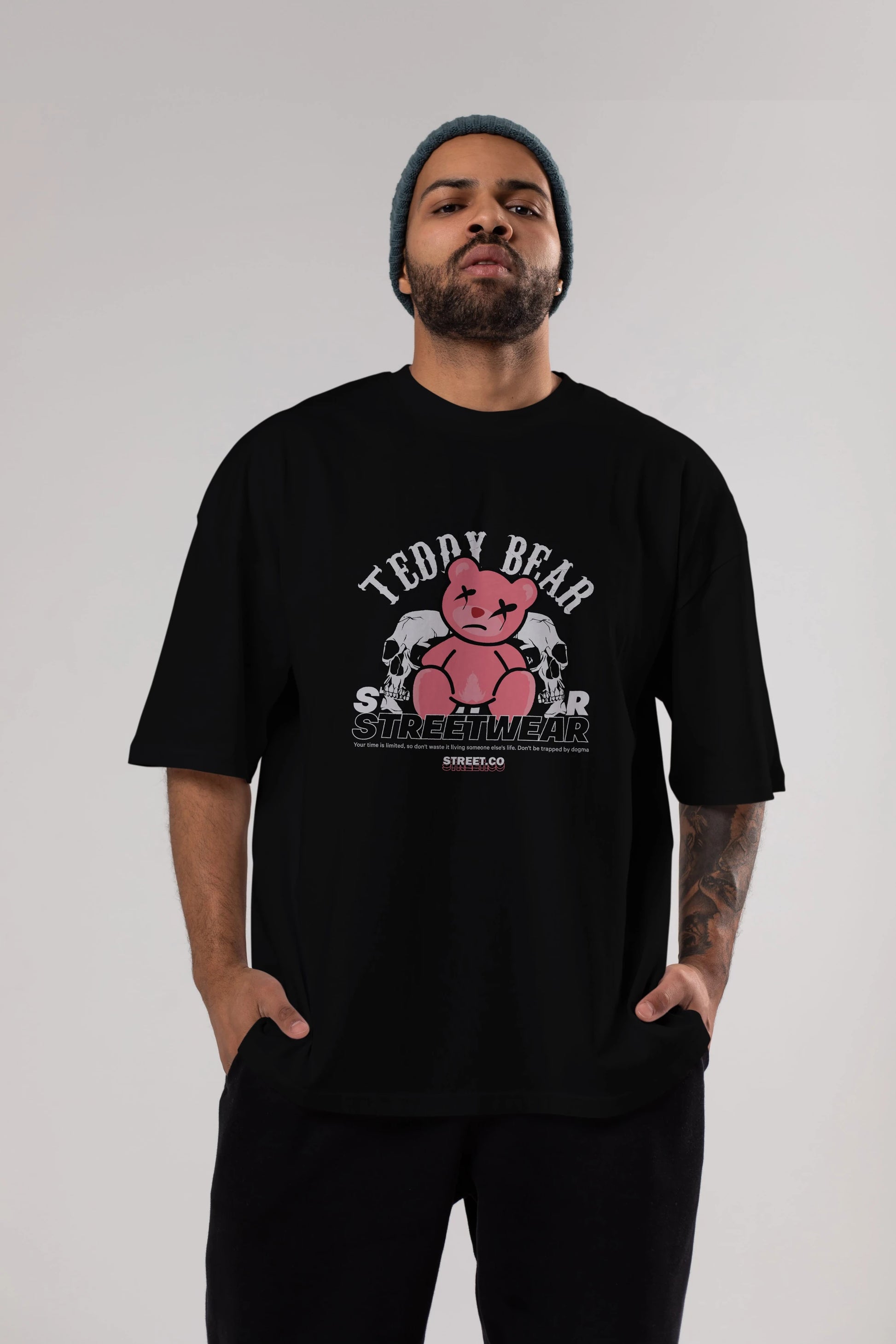 Teddy Bear Streetwear 2 Ön Baskılı Oversize t-shirt Erkek Kadın Unisex