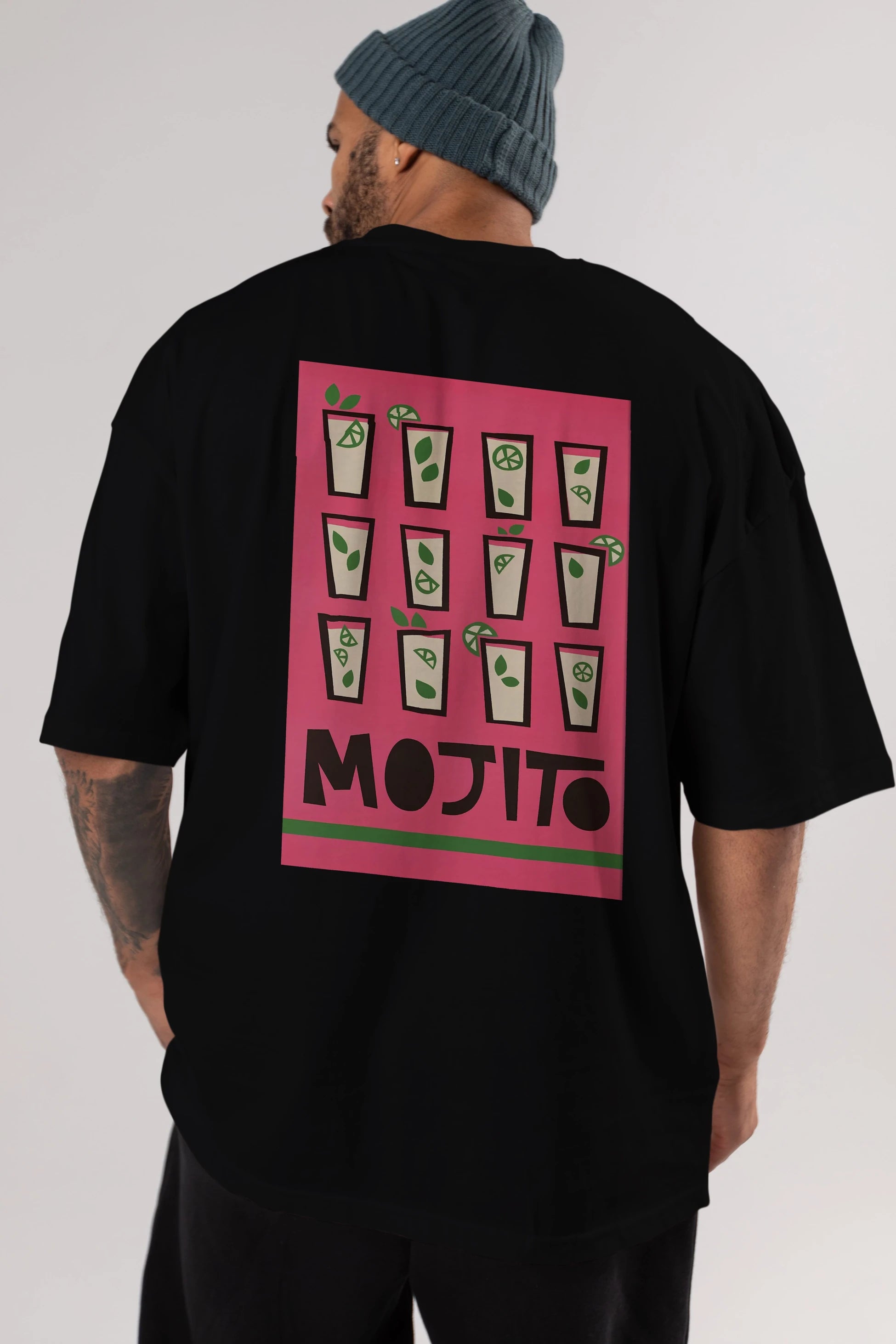 Mojito Arka Baskılı Oversize t-shirt Erkek Kadın Unisex %100 Pamuk Bisiklet Yaka tişort