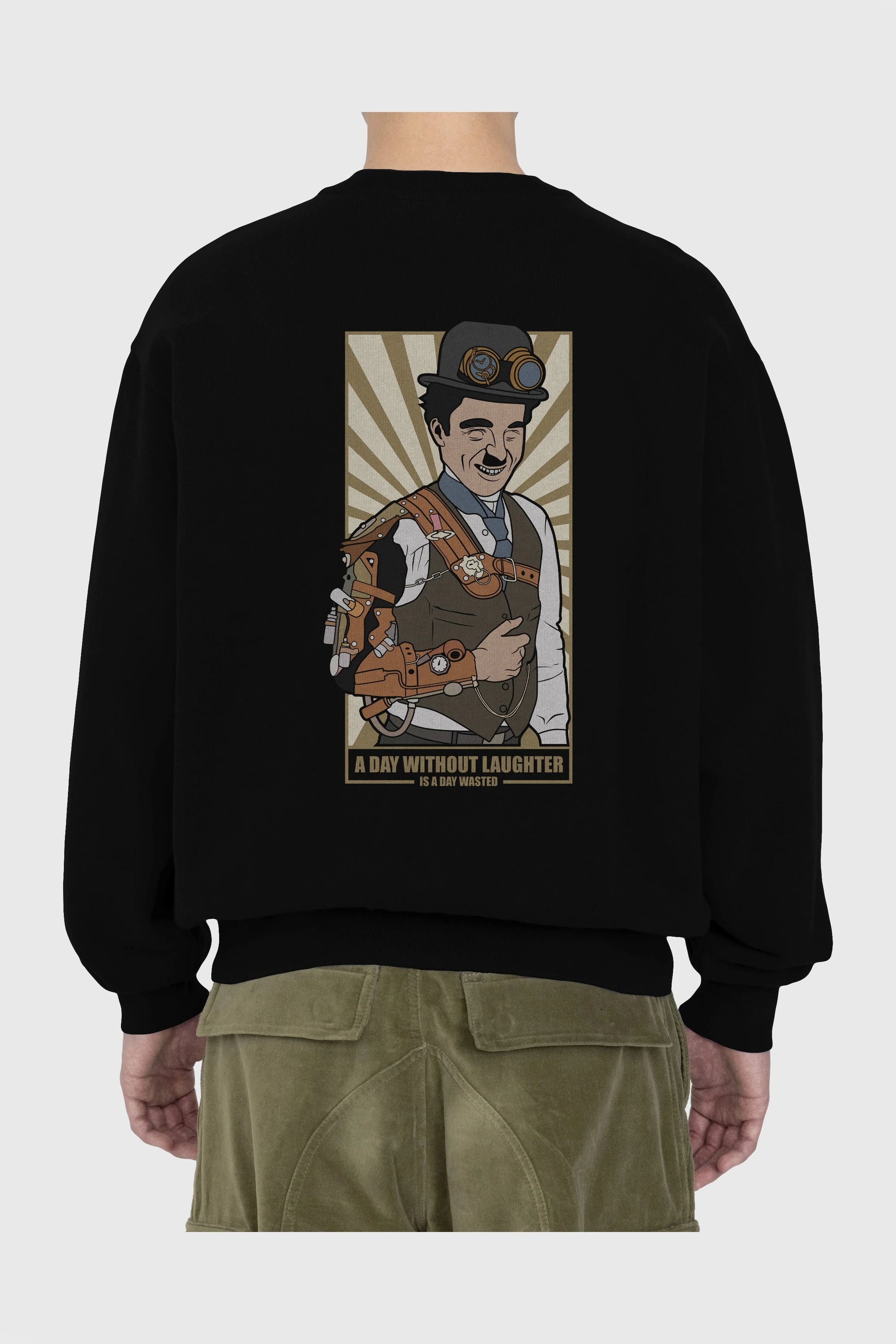 Steampunk Chaplin Arka Baskılı Oversize Sweatshirt Erkek Kadın Unisex