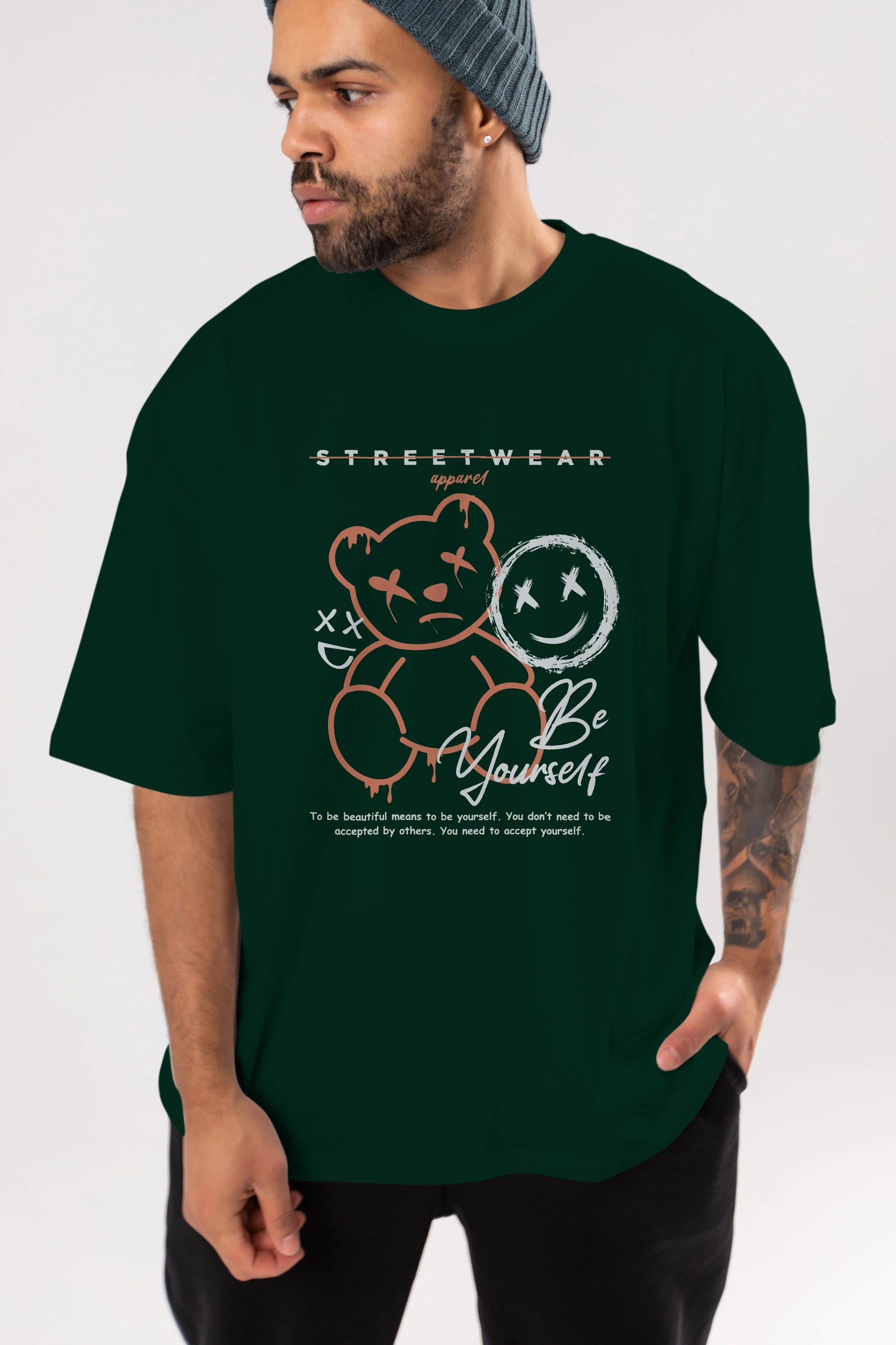 Be Yourself Bear Ön Baskılı Oversize t-shirt Erkek Kadın Unisex
