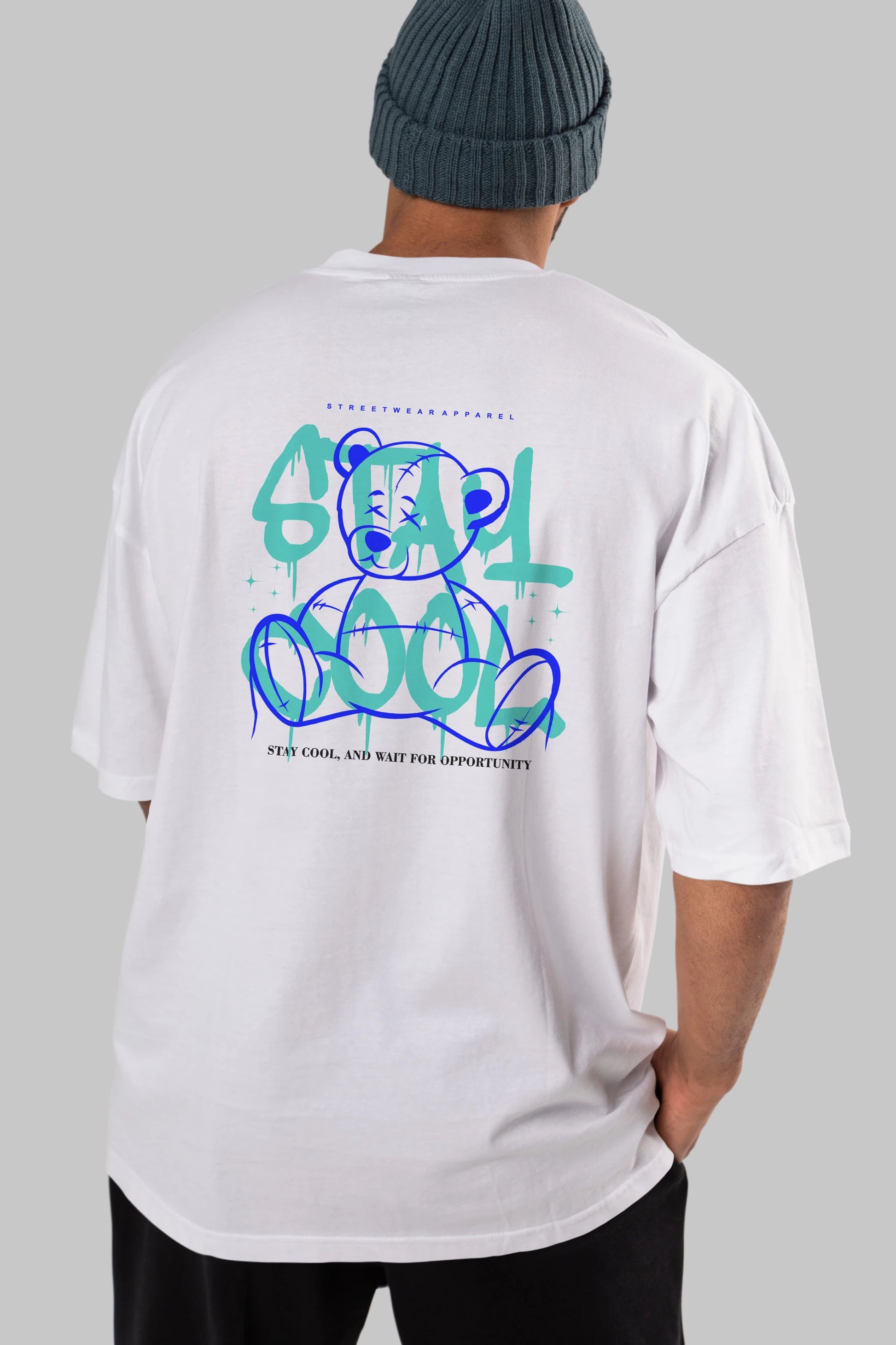 Teddy Bear Stay Cool 2 Arka Baskılı Oversize t-shirt Erkek Kadın Unisex