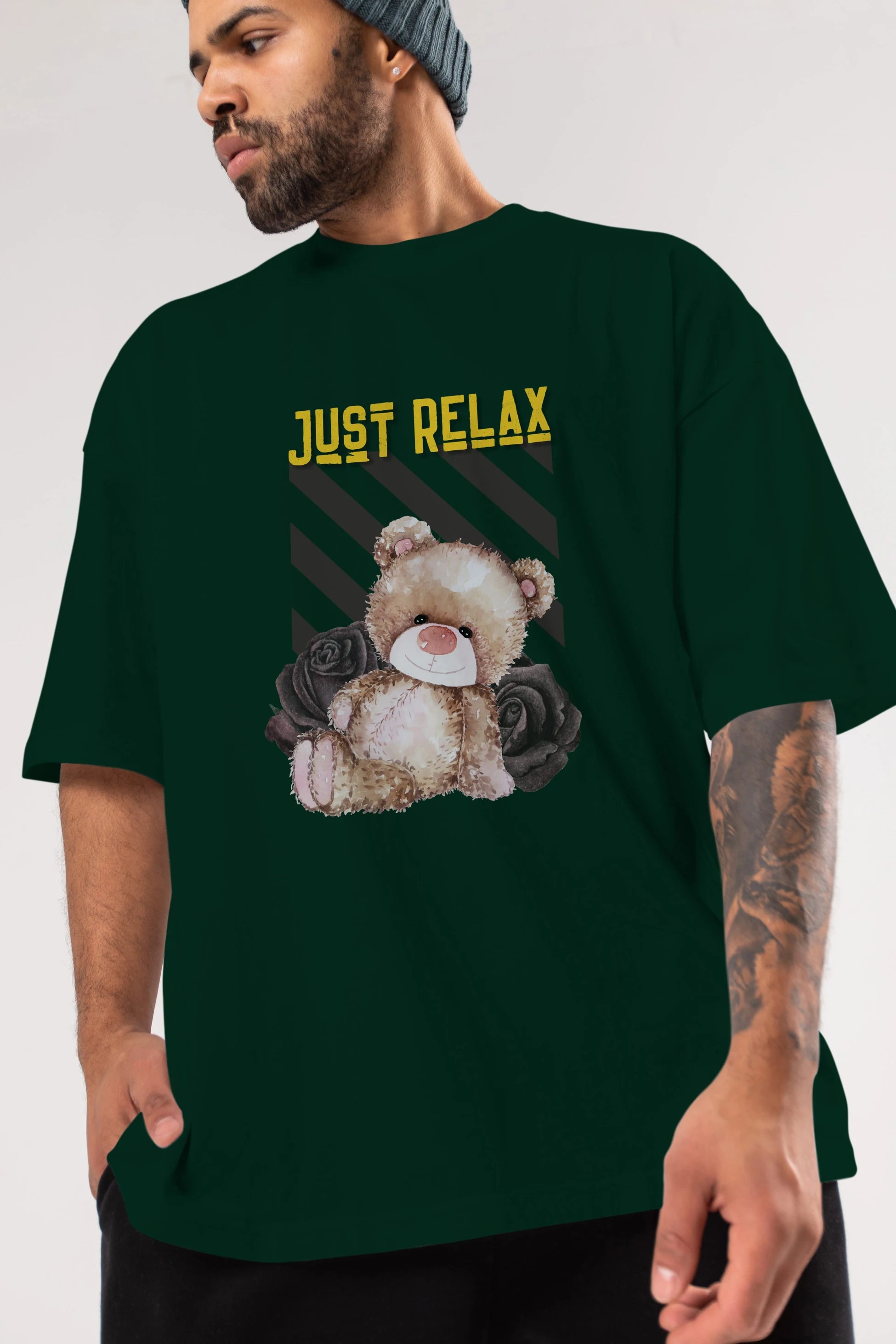Just Relax Teddy Bear Ön Baskılı Oversize t-shirt Erkek Kadın Unisex