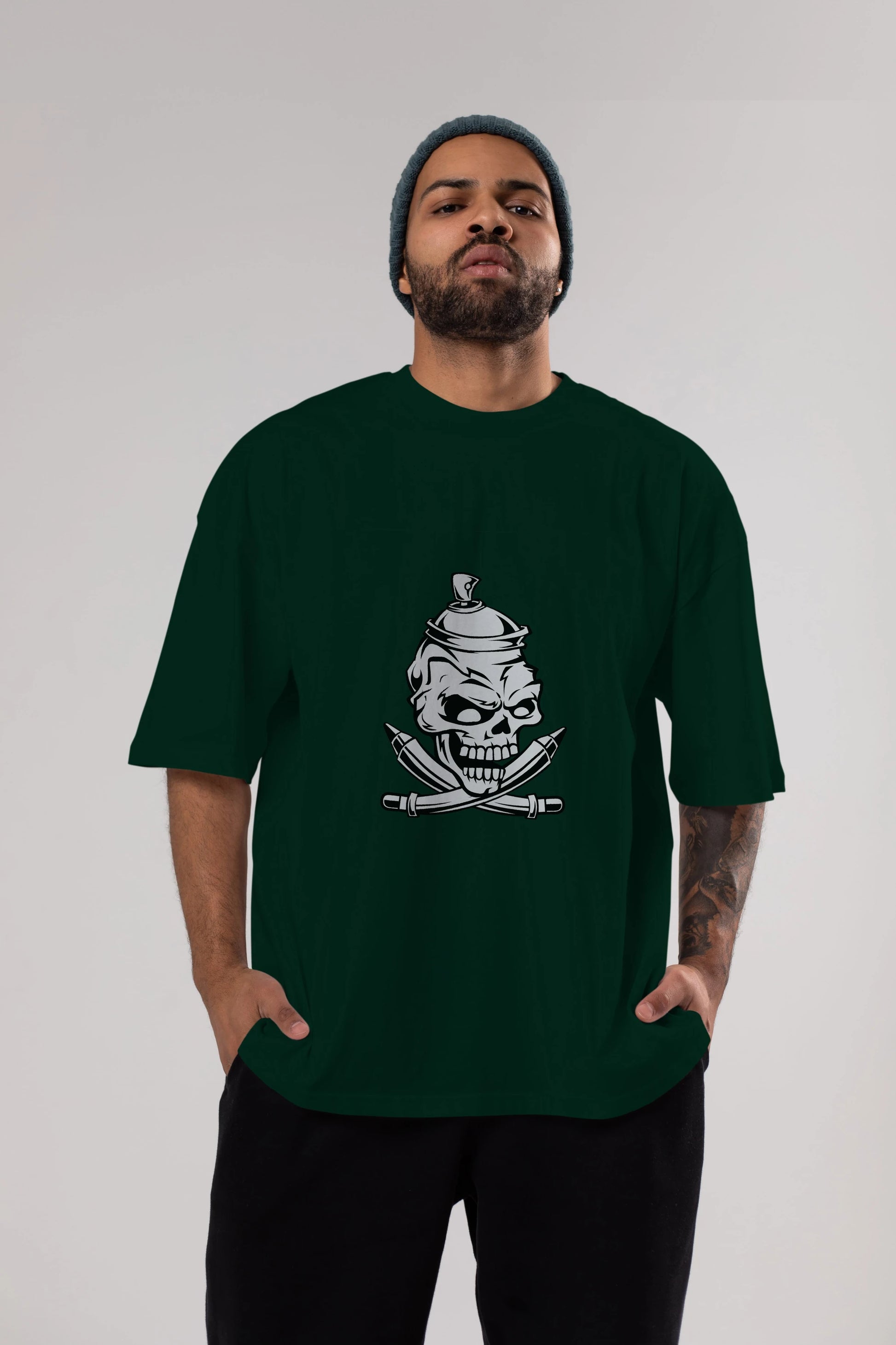 Skull Grafity Ön Baskılı Oversize t-shirt Erkek Kadın Unisex %100 Pamuk tişort