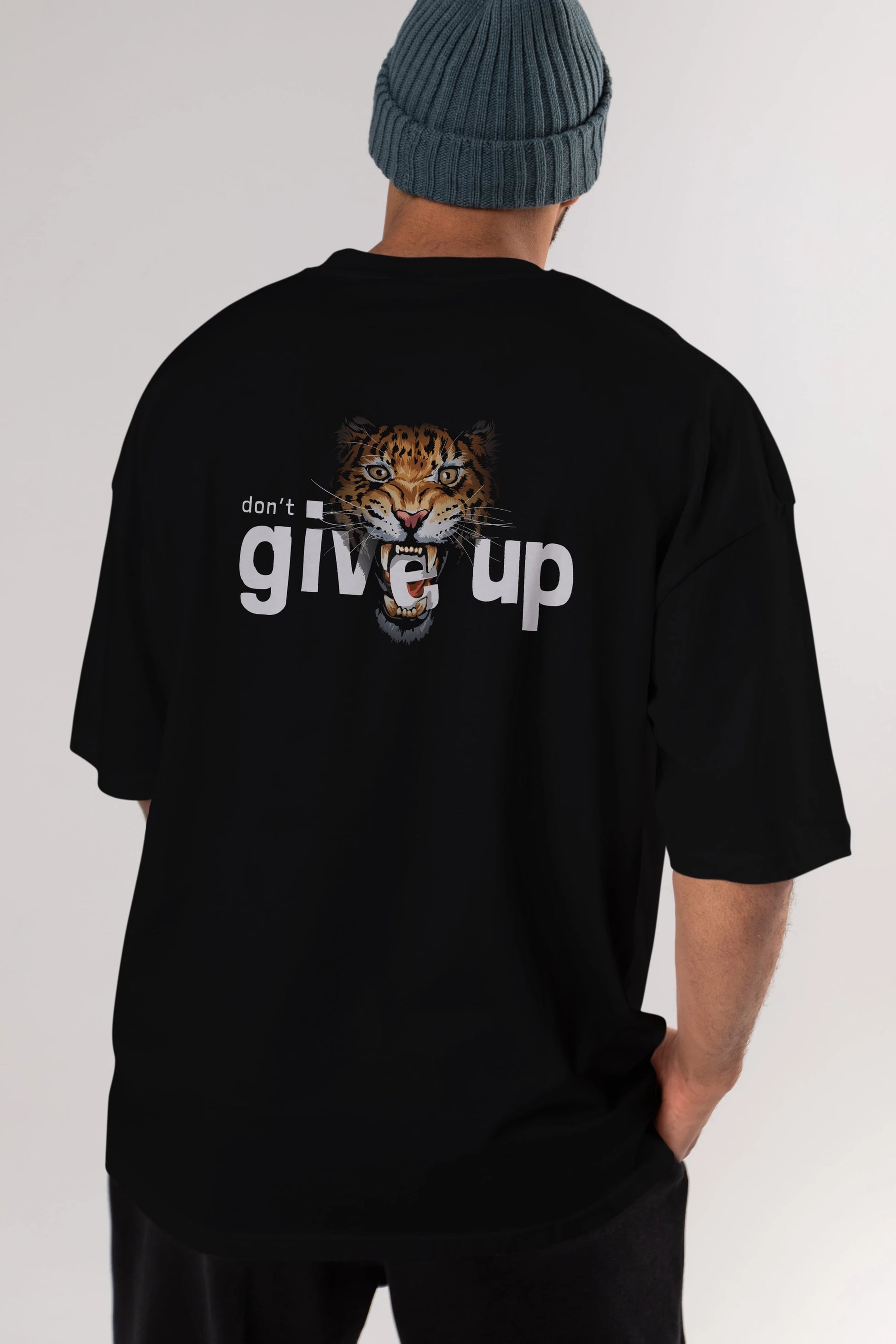 Teddy Bear Dont Give Up Arka Baskılı Oversize t-shirt Erkek Kadın Unisex %100 Pamuk
