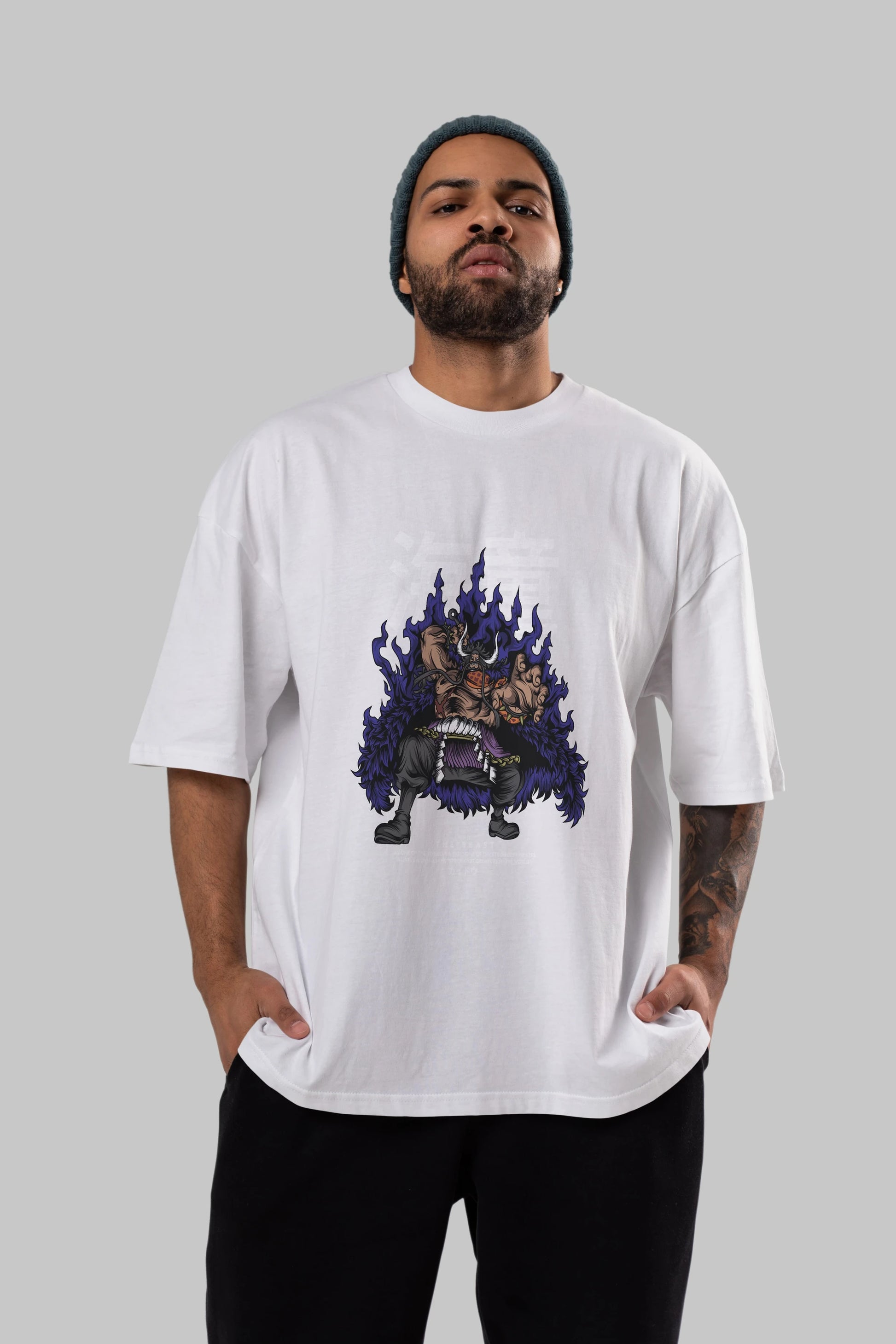 Kaido Anime Ön Baskılı Oversize t-shirt %100 pamuk Erkek Kadın Unisex