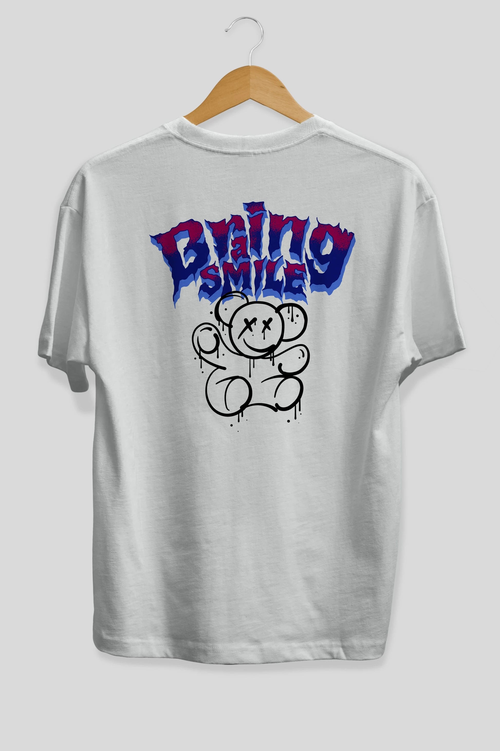 Teddy Bear Braing Smile Arka Baskılı Oversize t-shirt Erkek Kadın Unisex