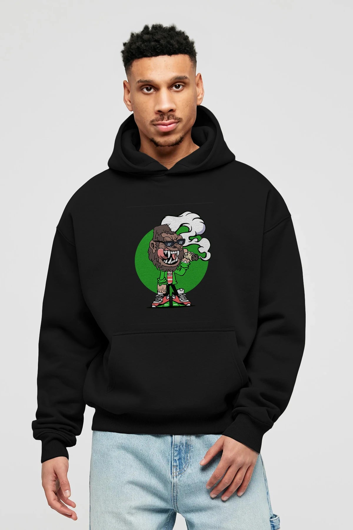 Gorilla Smoker Ön Baskılı Hoodie Oversize Kapüşonlu Sweatshirt Erkek Kadın Unisex