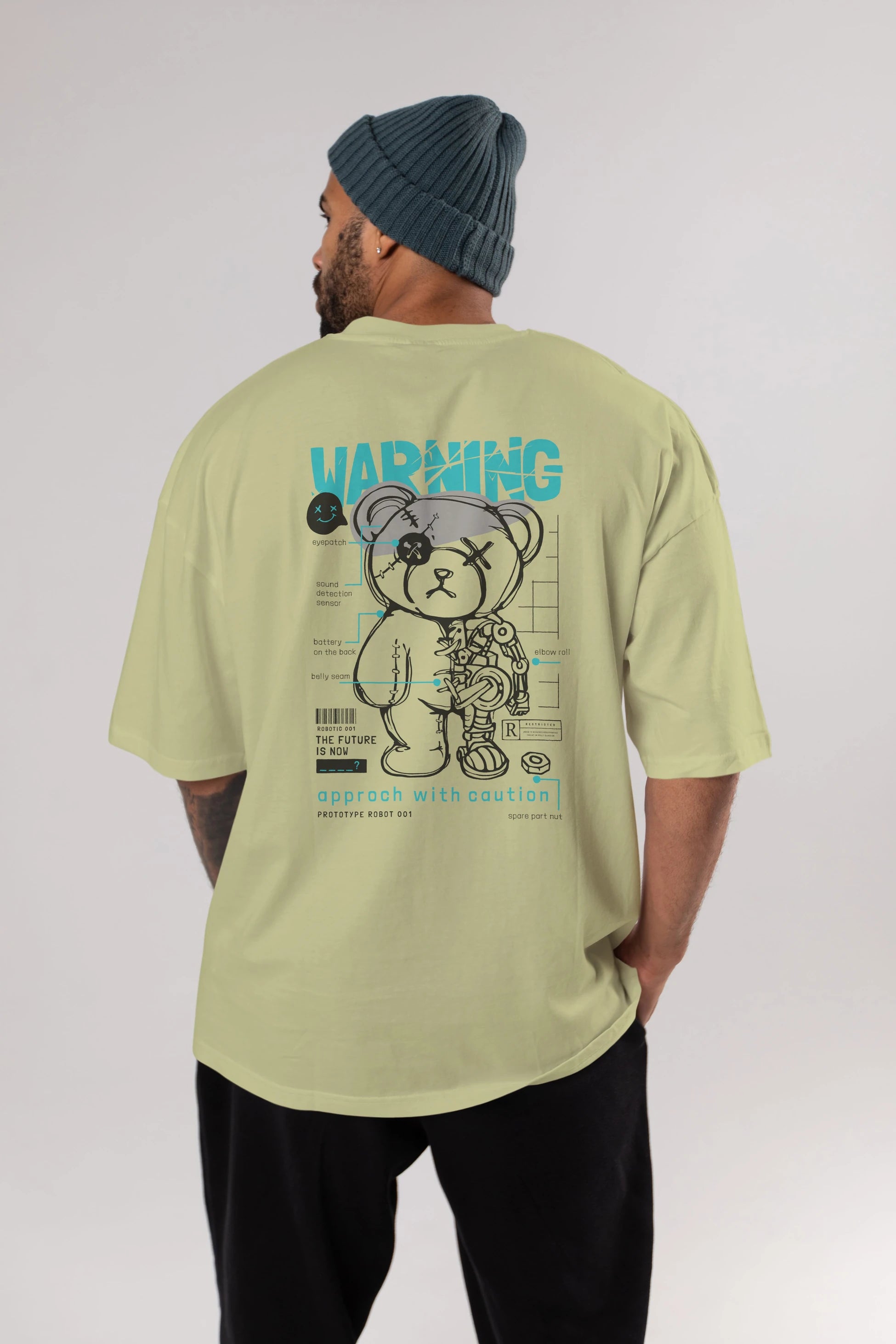 Teddy Bear Warning Arka Baskılı Oversize t-shirt Erkek Kadın Unisex