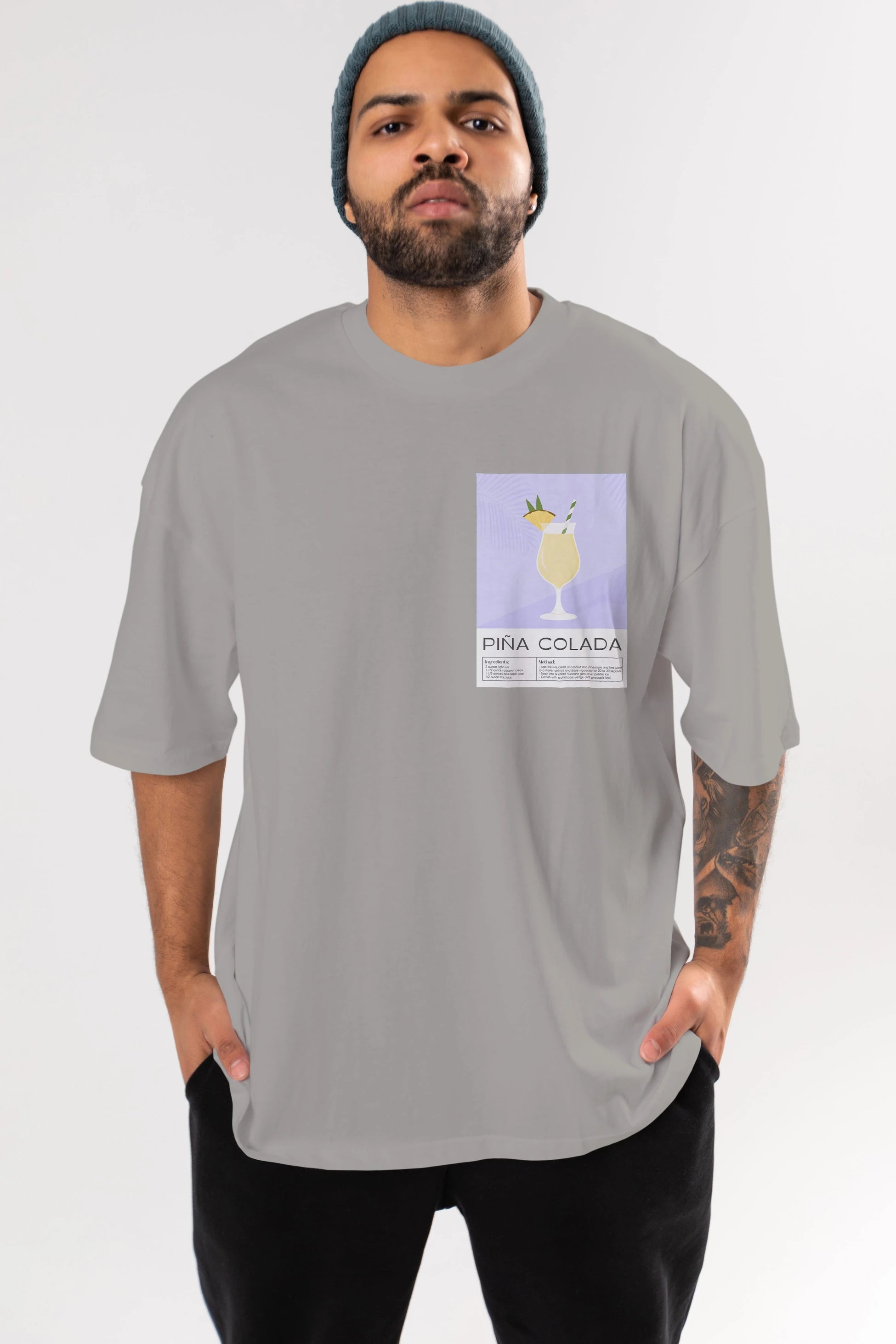 PIna Colada 6 Ön Sol Baskılı Oversize t-shirt Erkek Kadın Unisex %100 Pamuk Bisiklet Yaka tişort