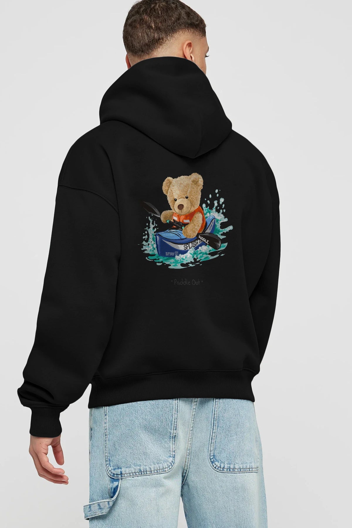 Teddy Bear Paddle Out Arka Baskılı Hoodie Oversize Kapüşonlu Sweatshirt Erkek Kadın Unisex