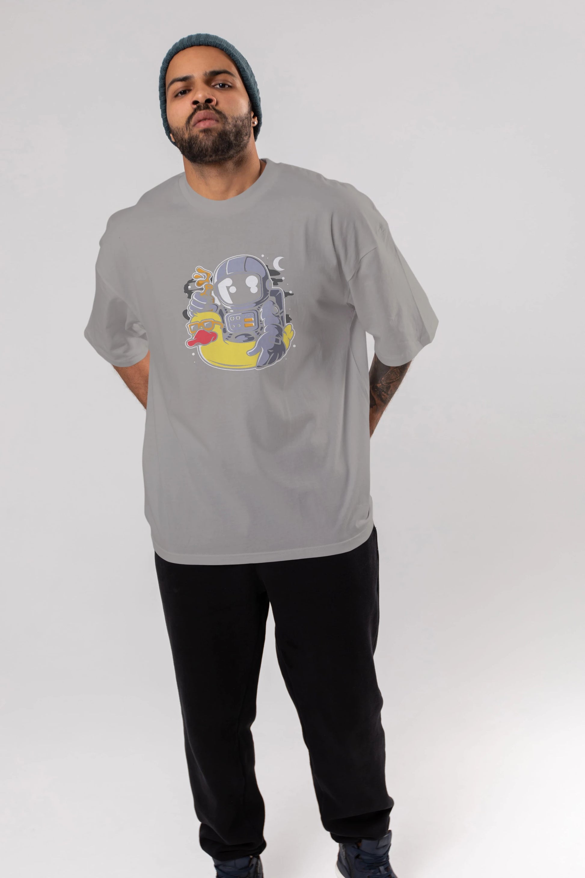 Astronaut Duck Balloon Ön Baskılı Oversize t-shirt Erkek Kadın Unisex