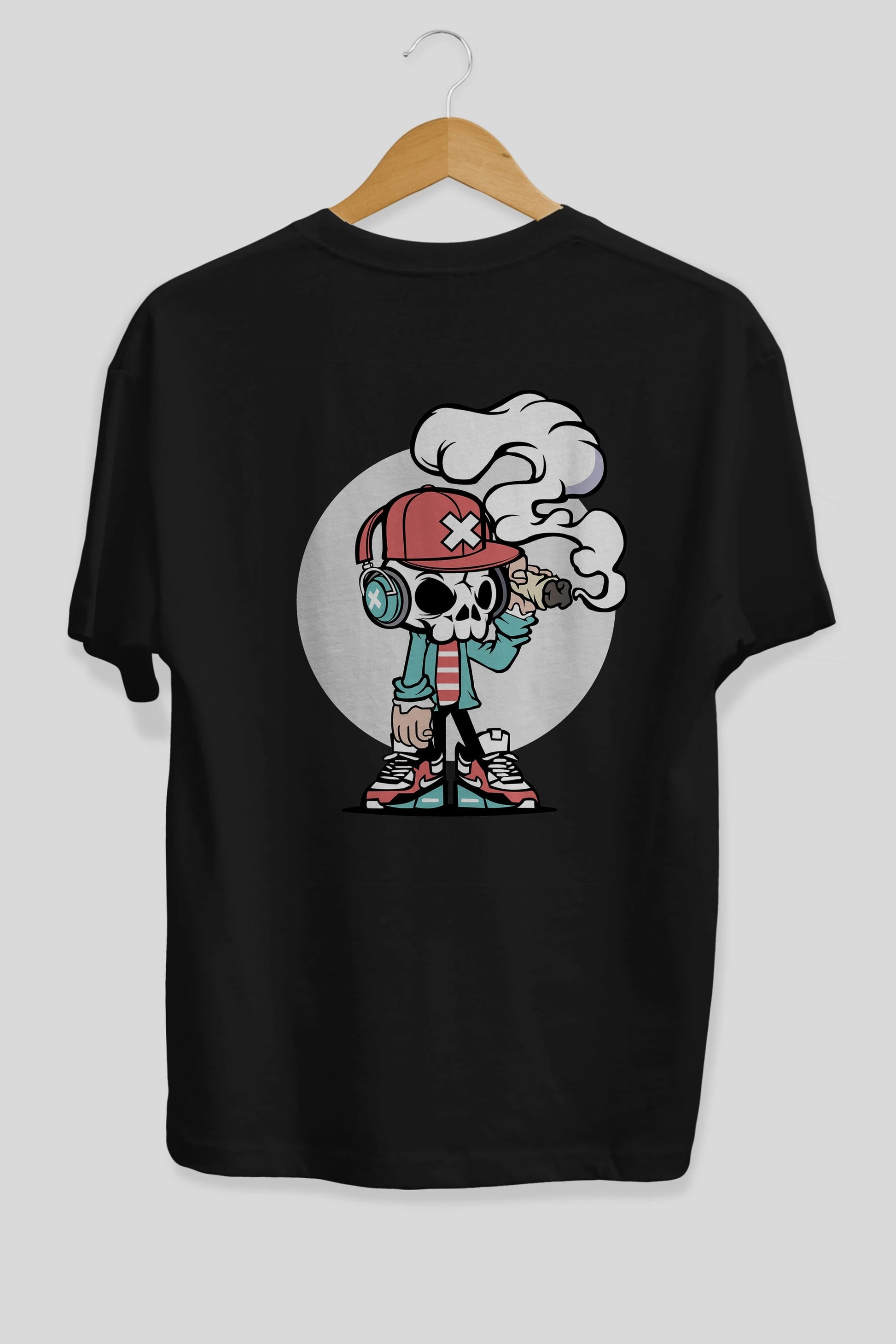 Skull Headphone Arka Baskılı Oversize t-shirt Erkek Kadın Unisex %100 Pamuk tişort