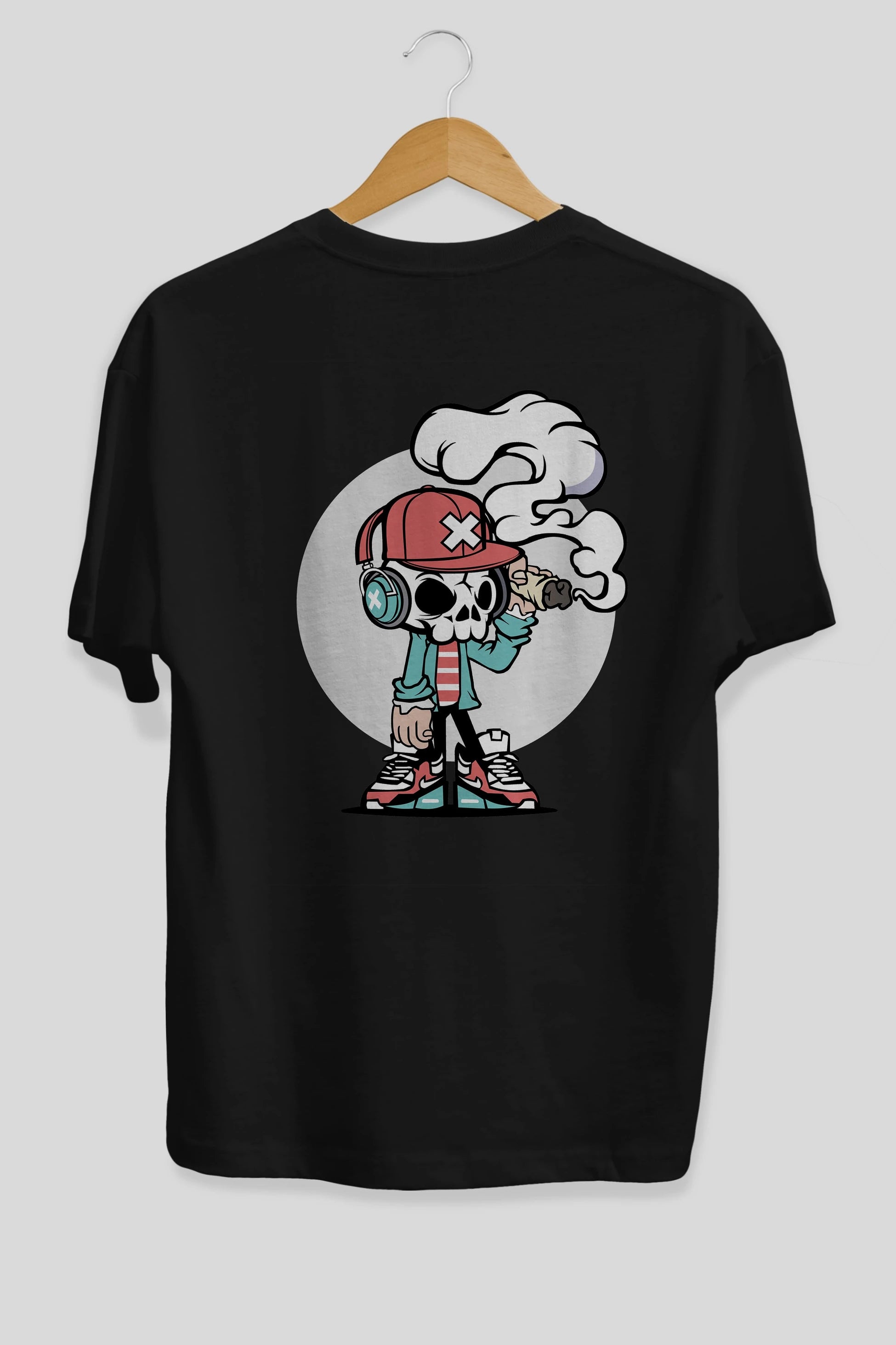 Skull Headphone Arka Baskılı Oversize t-shirt Erkek Kadın Unisex %100 Pamuk tişort