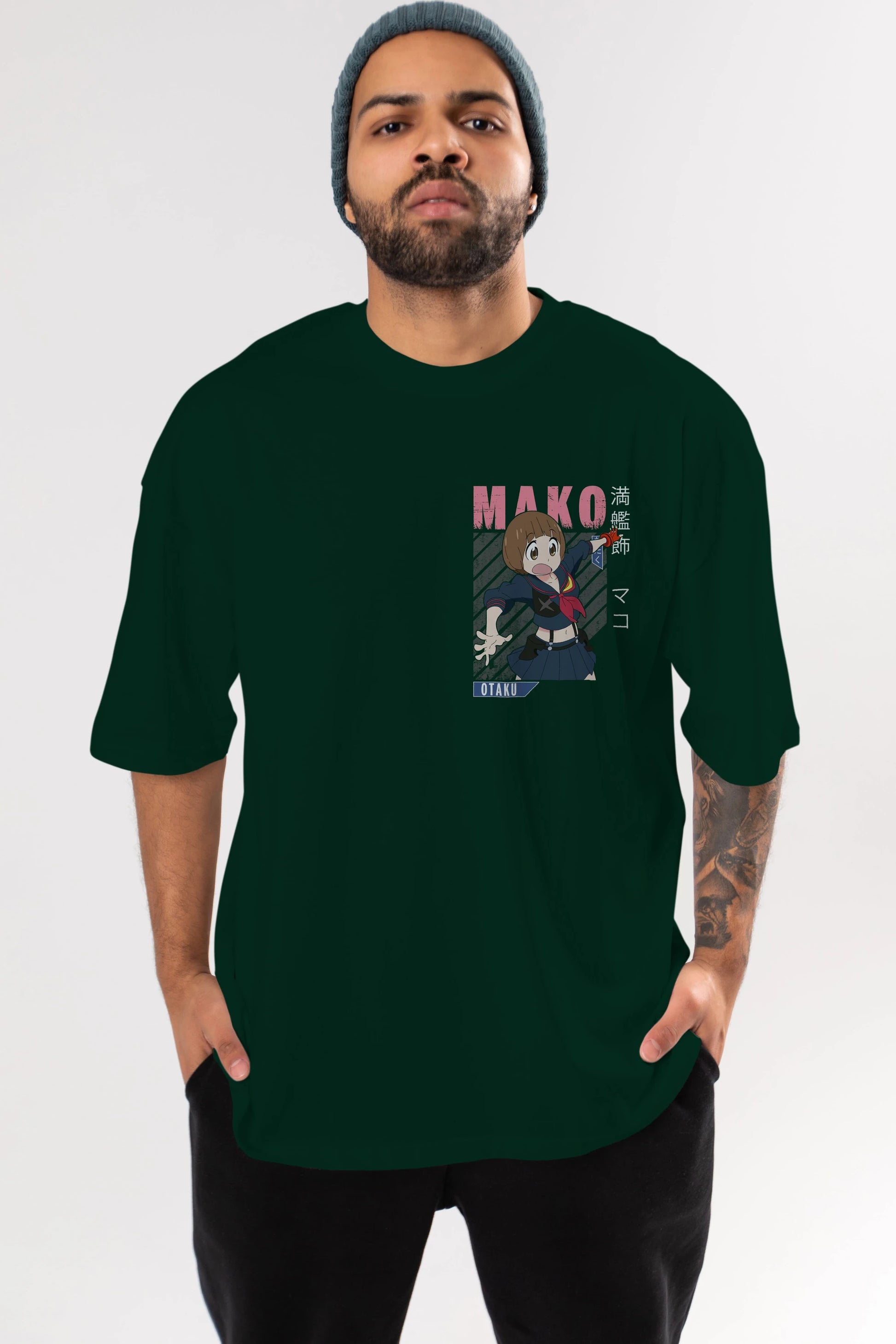Mako Mankanshoku 2 Ön Sol Baskılı Oversize t-shirt Erkek Kadın Unisex %100 Pamuk Bisiklet Yaka tişort