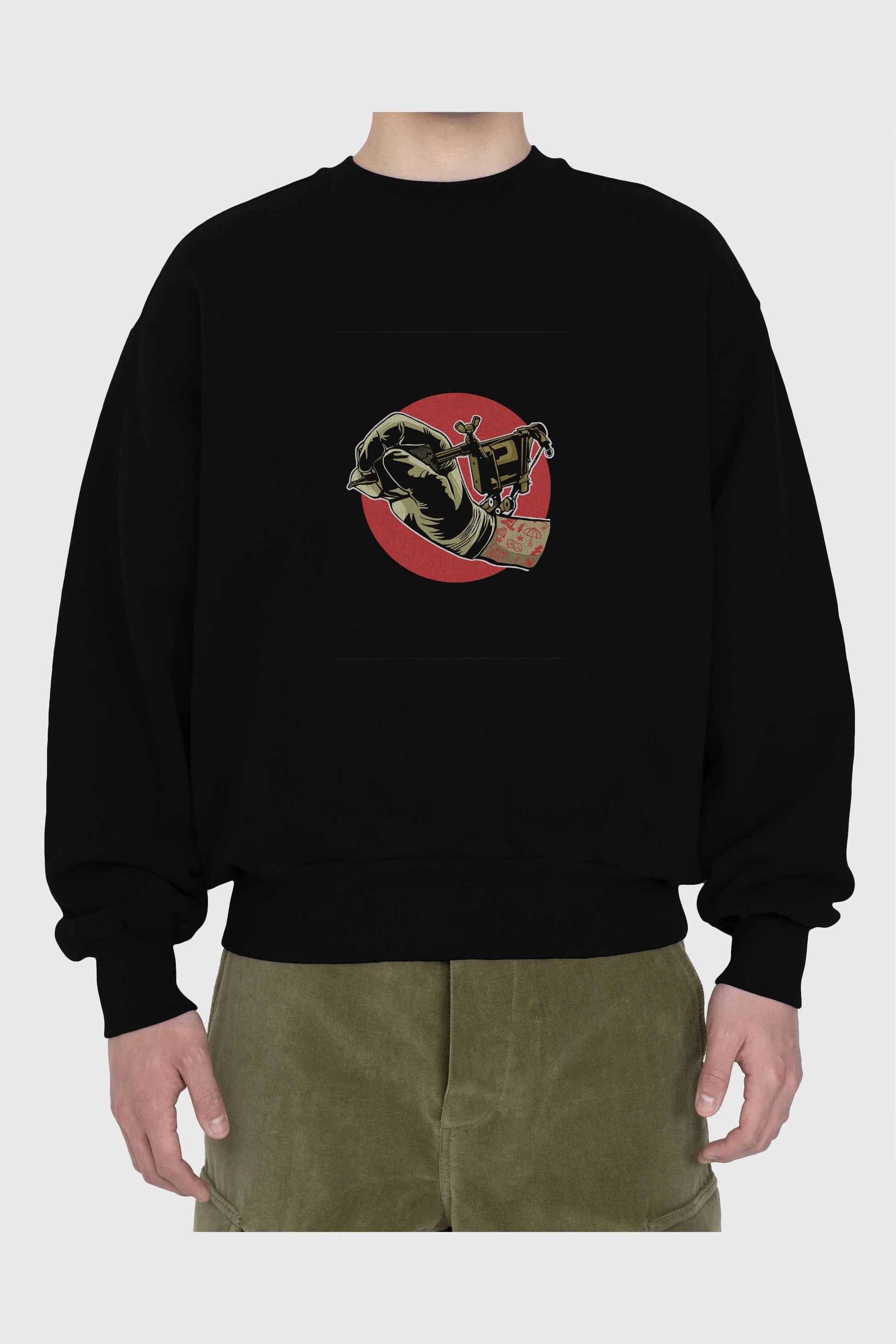 Tattoo Machine ] Ön Baskılı Oversize Sweatshirt Erkek Kadın Unisex