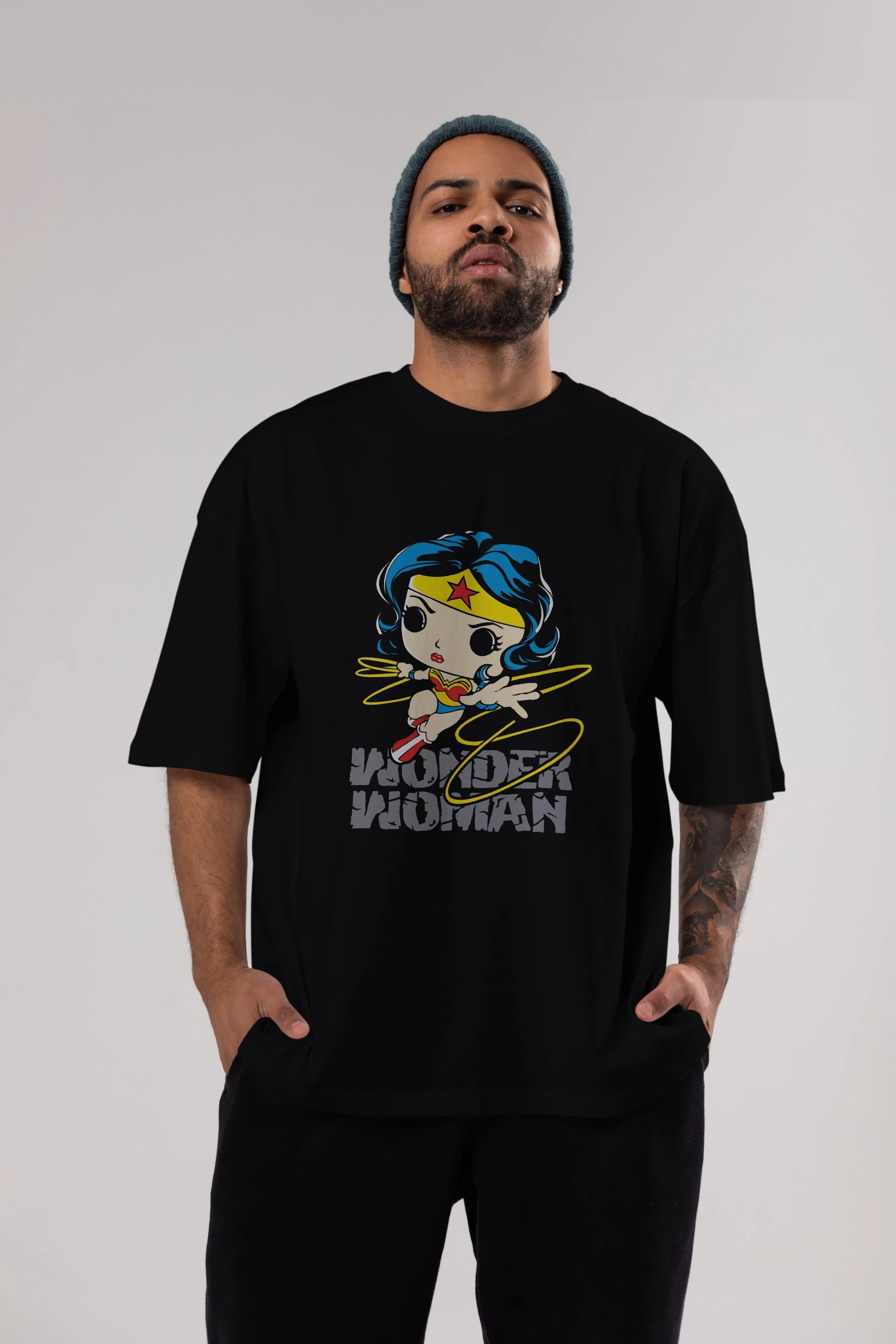 Wonder Woman Ön Baskılı Oversize t-shirt Erkek Kadın Unisex %100 Pamuk Bisiklet Yaka tişort
