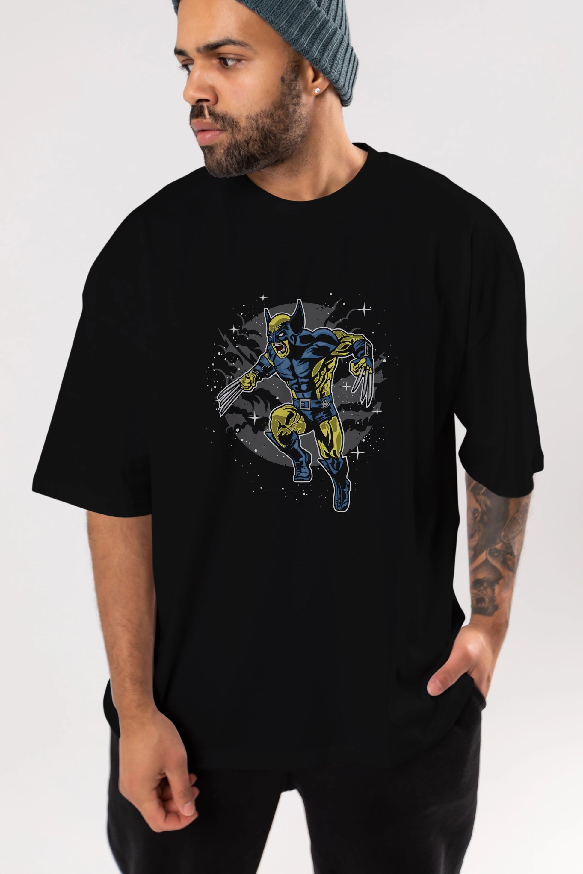 Wolverine Ön Baskılı Oversize t-shirt Erkek Kadın Unisex %100 Pamuk tişort