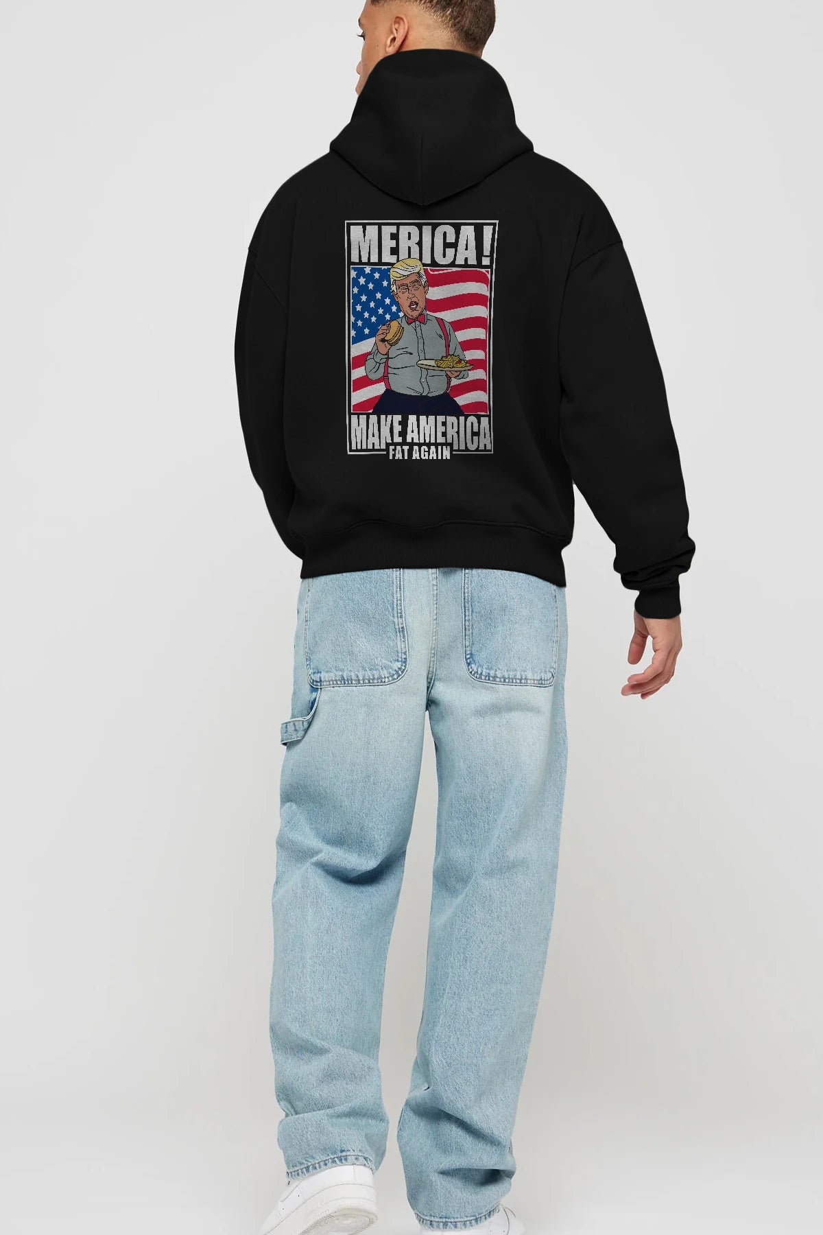 Trump Burger Arka Baskılı Hoodie Oversize Kapüşonlu Sweatshirt Erkek Kadın Unisex