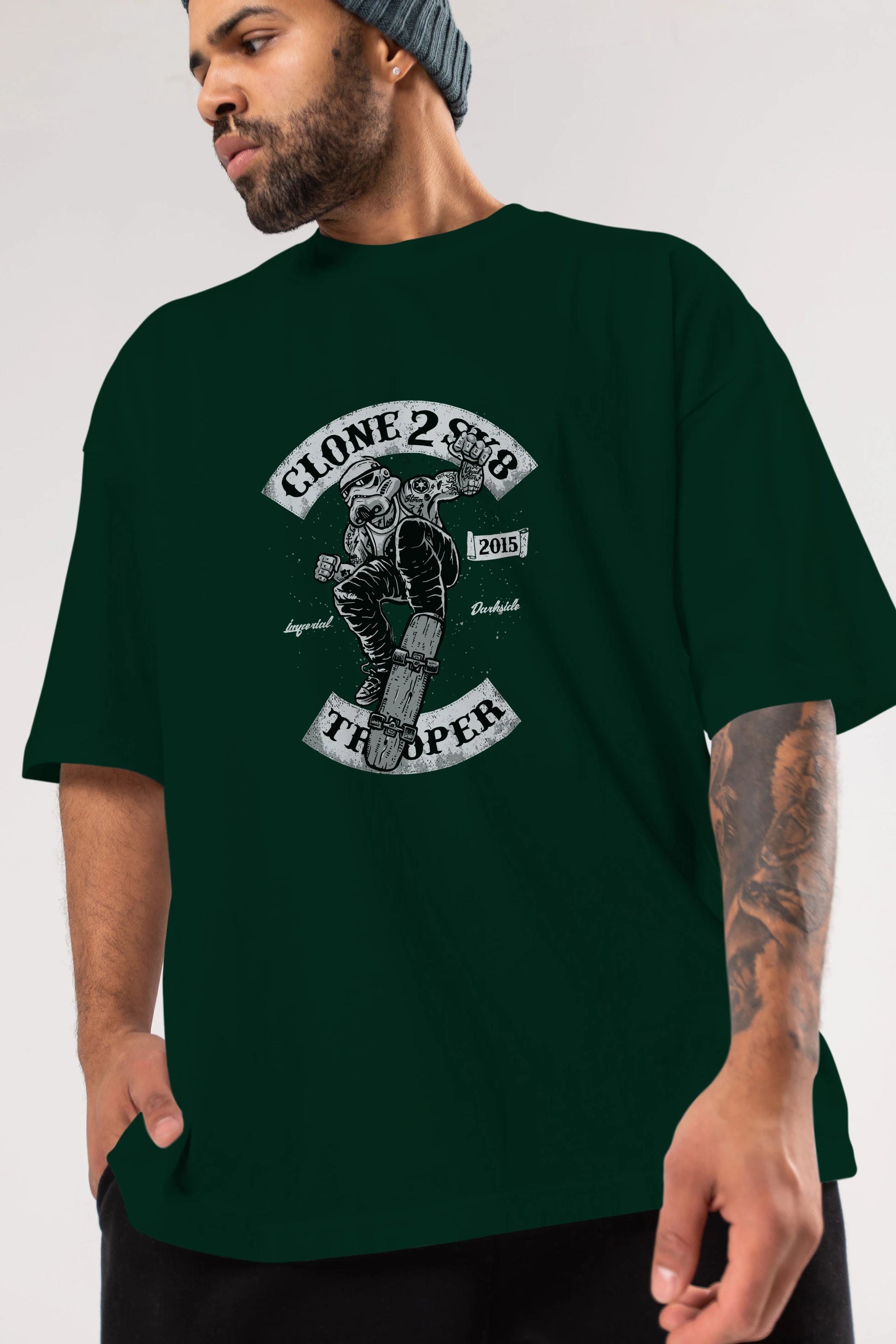 Clone 2 Sk8 Ön Baskılı Oversize t-shirt Erkek Kadın Unisex %100 Pamuk tişort