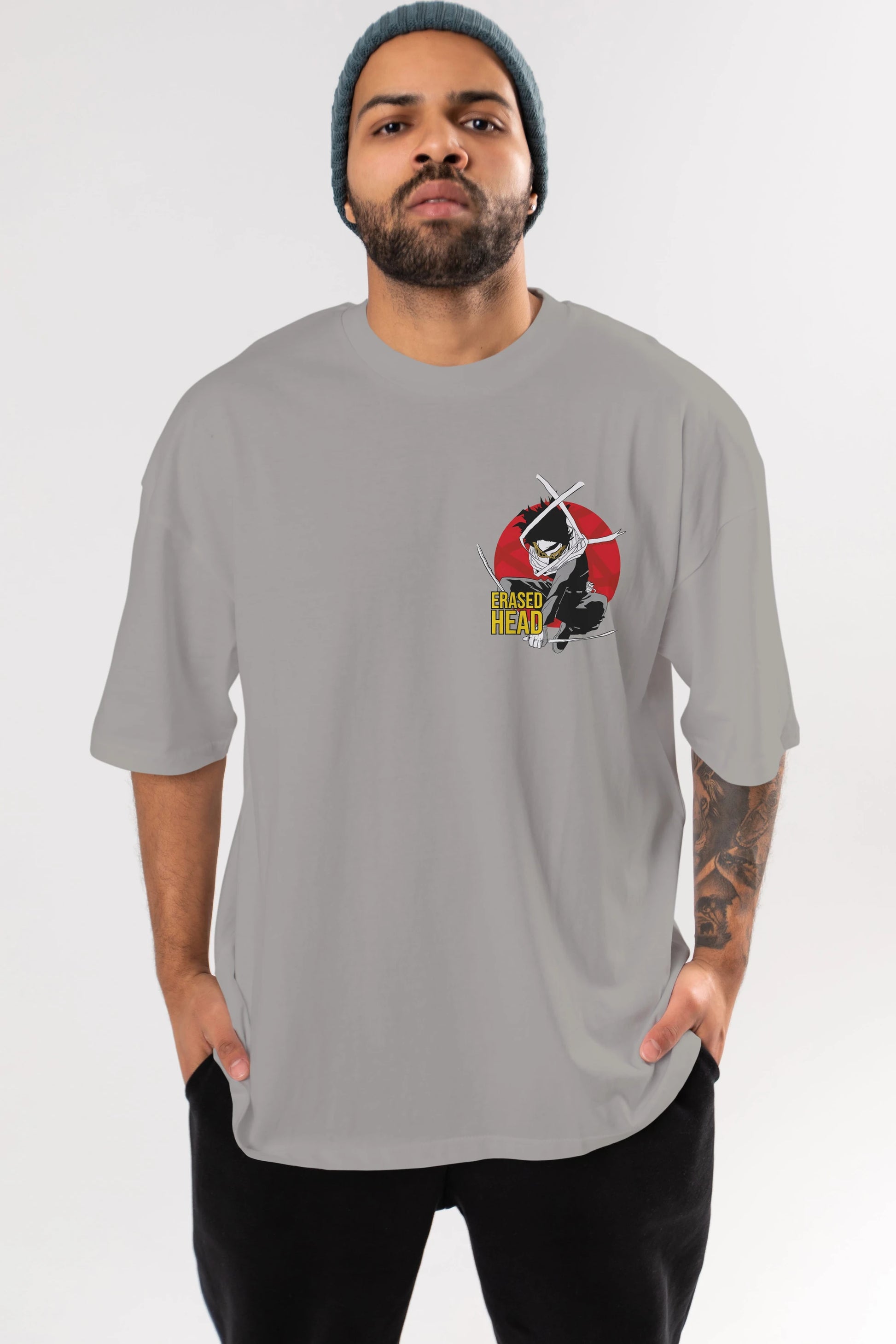 Erased Head Ön Sol Baskılı Oversize t-shirt Erkek Kadın Unisex %100 Pamuk Bisiklet Yaka tişort