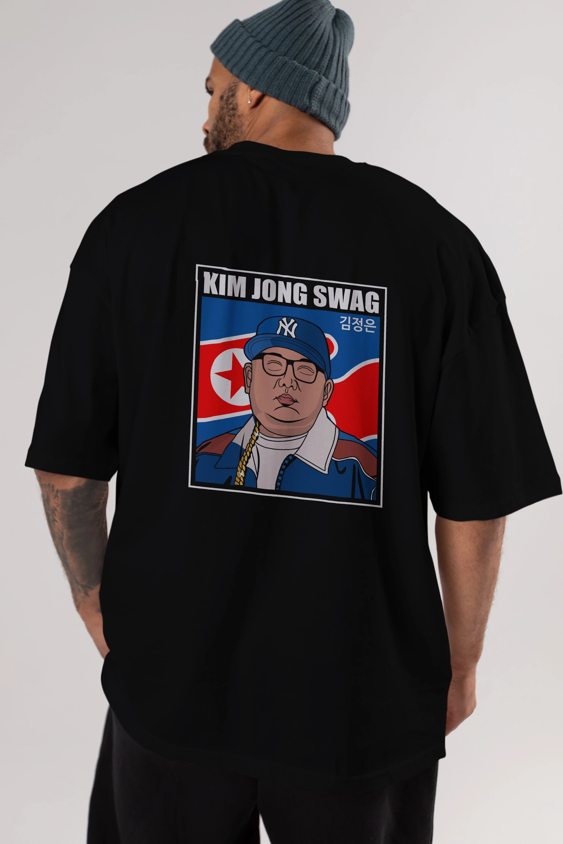 King Jong Swag Arka Baskılı Oversize t-shirt Erkek Kadın Unisex %100 Pamuk tişort