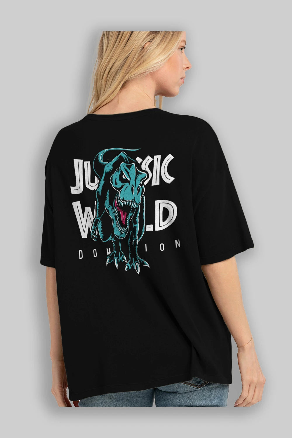 Jurassic Park (1) Arka Baskılı Oversize t-shirt Erkek Kadın Unisex %100 Pamuk Bisiklet Yaka tişort