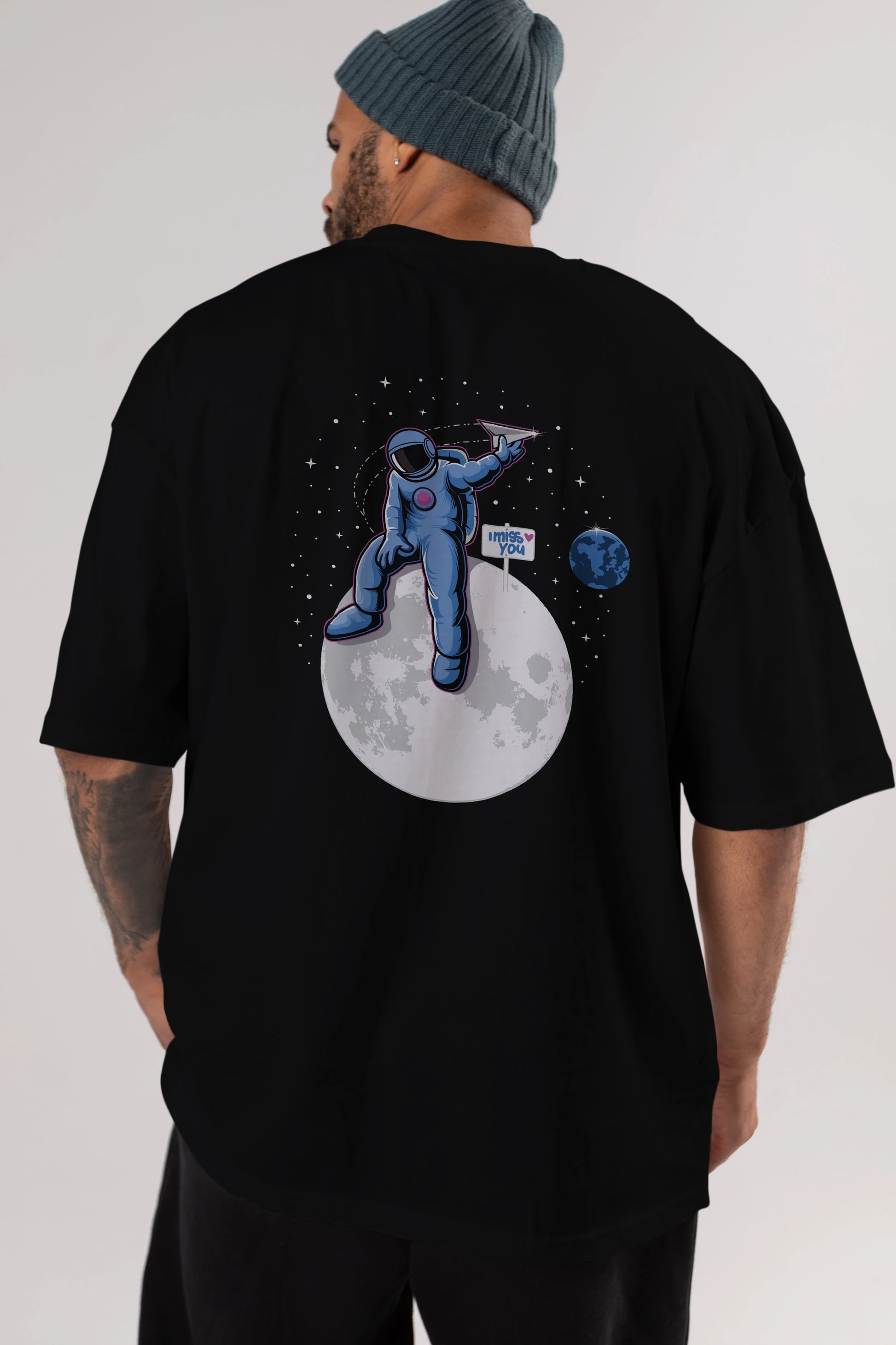 Astro Missing Earth Arka Baskılı Oversize t-shirt Erkek Kadın Unisex