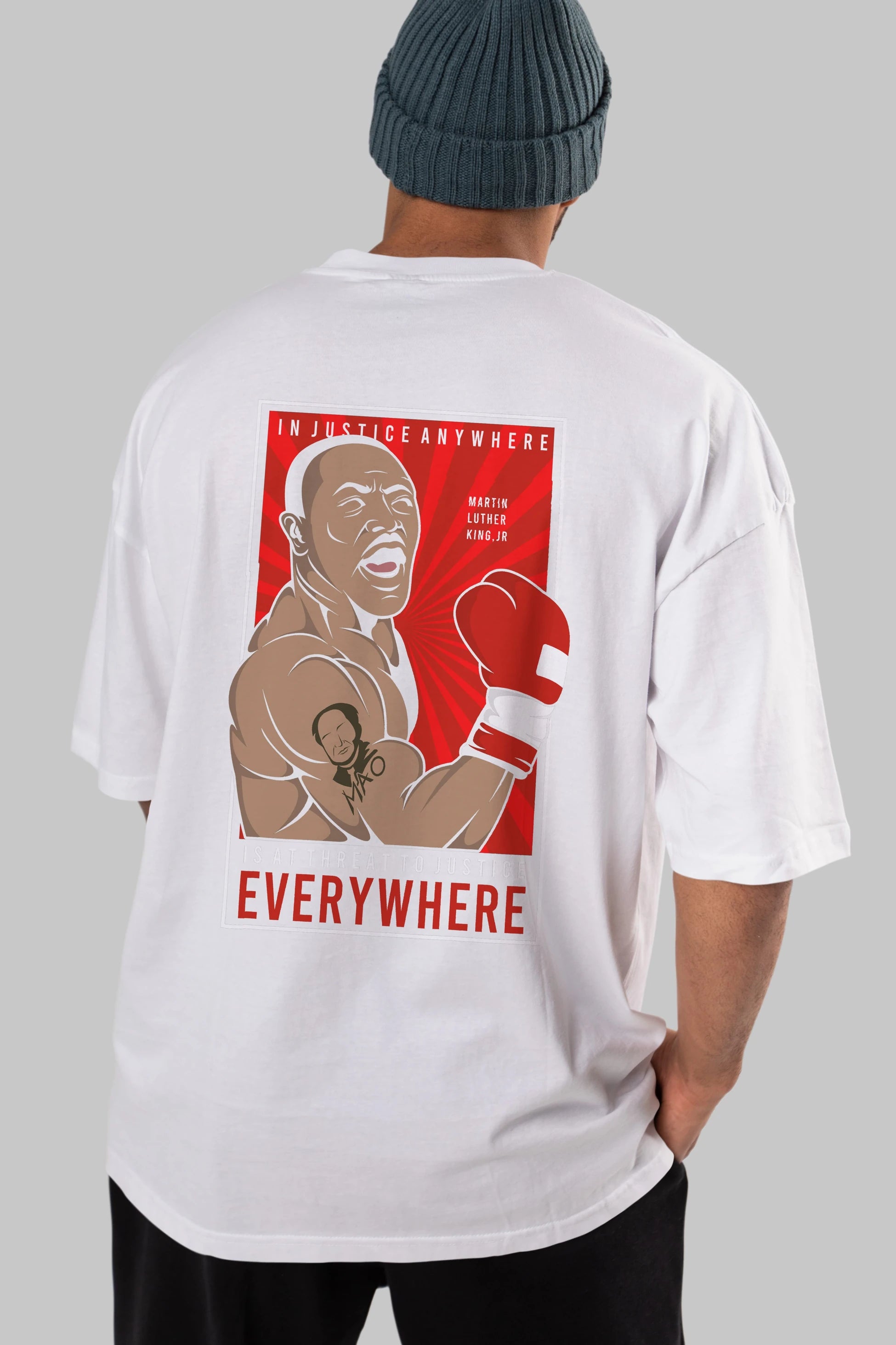 Luther King Boxer Arka Baskılı Oversize t-shirt Erkek Kadın Unisex %100 Pamuk tişort