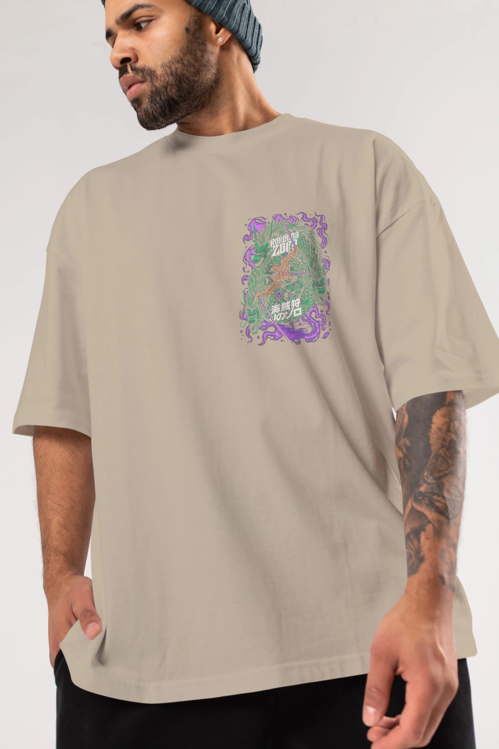 RORONOA ZORO 5 Ön Sol Baskılı Oversize t-shirt Erkek Kadın Unisex %100 Pamuk Bisiklet Yaka tişort