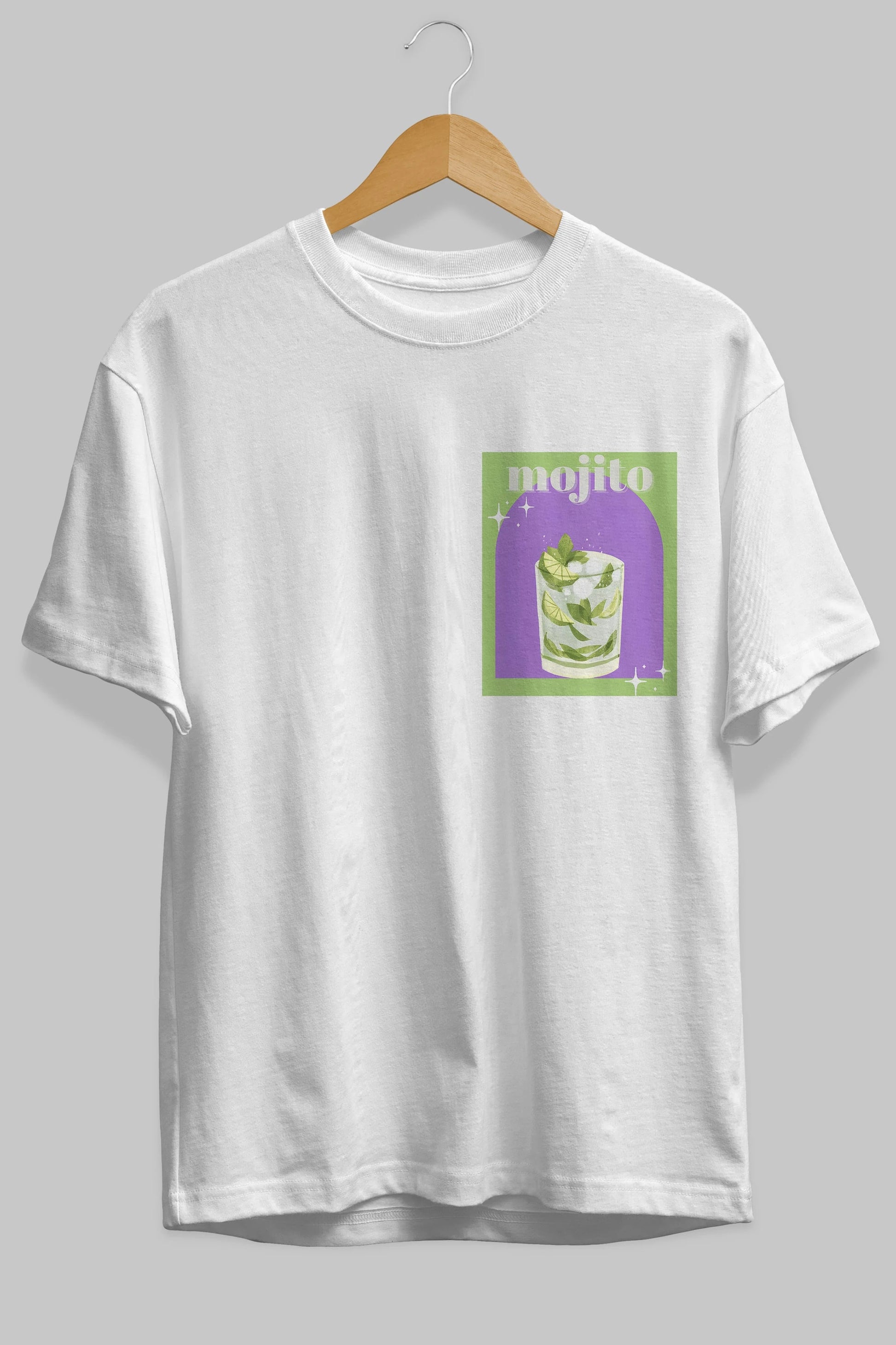 Mojito 3 Ön Sol Baskılı Oversize t-shirt Erkek Kadın Unisex %100 Pamuk Bisiklet Yaka tişort