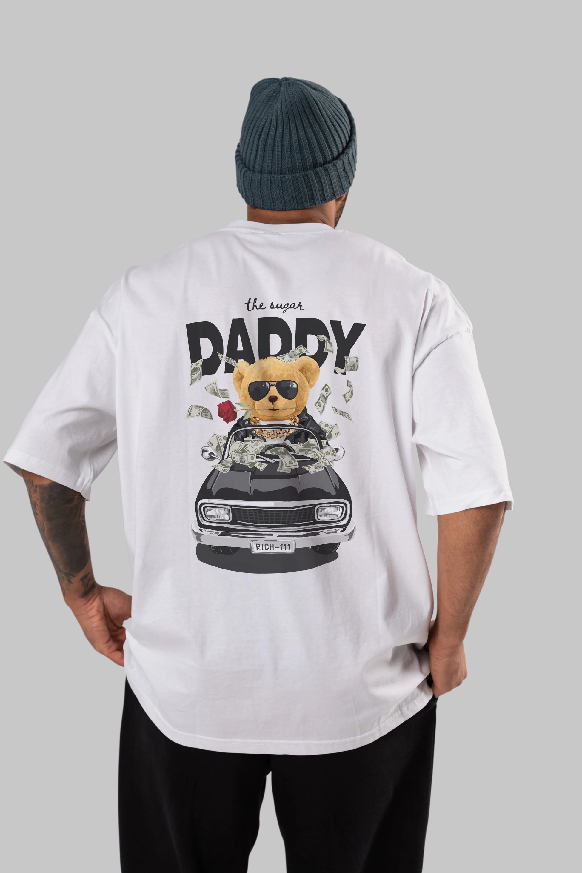 Teddy Bear Daddy Arka Baskılı Oversize t-shirt Erkek Kadın Unisex %100 Pamuk
