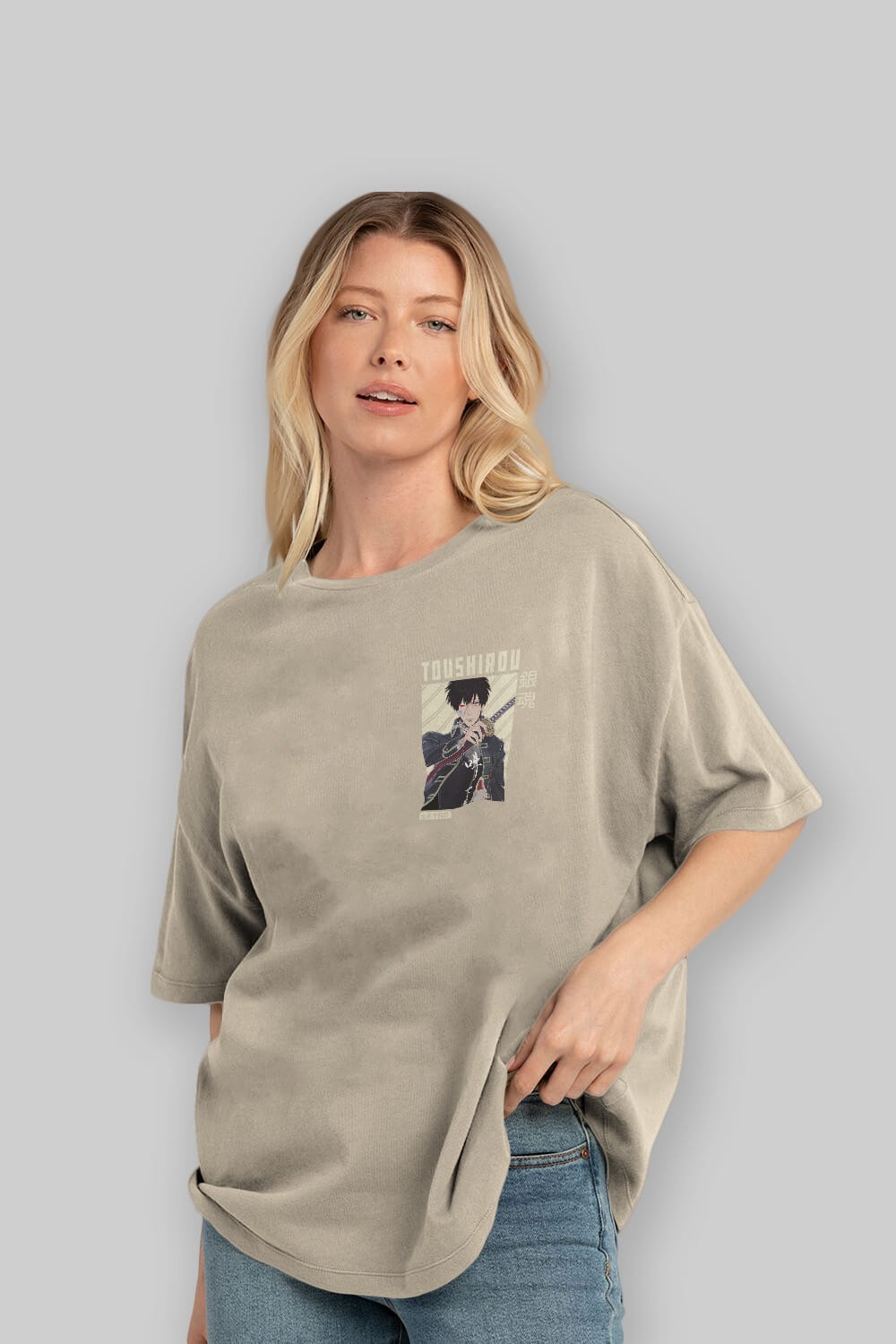 Toushirou Hijikata Ön Sol Baskılı Oversize t-shirt Erkek Kadın Unisex %100 Pamuk Bisiklet Yaka tişort