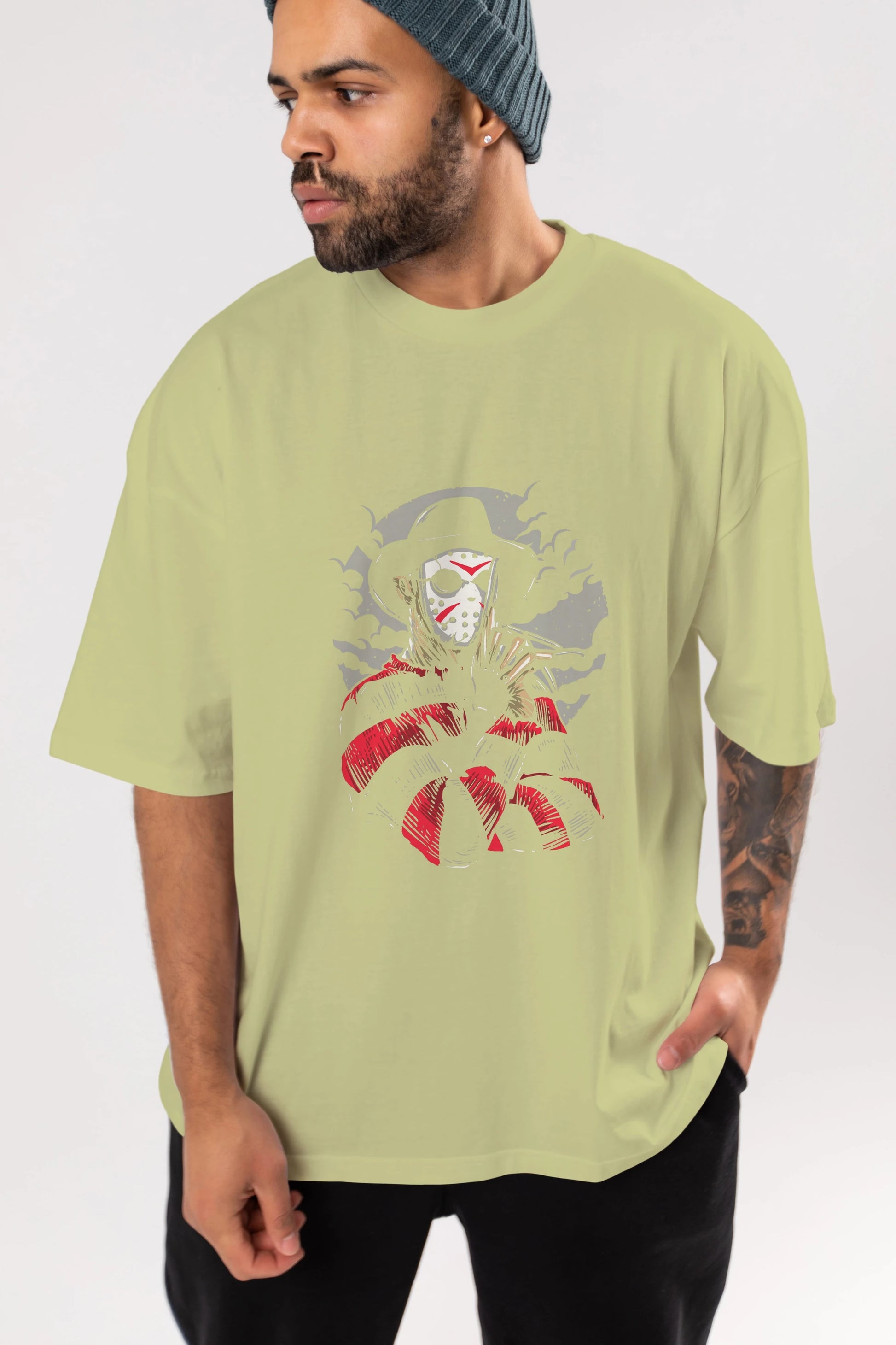 Freddy VS Jason (2) Ön Baskılı Oversize t-shirt Erkek Kadın Unisex %100 Pamuk tişort