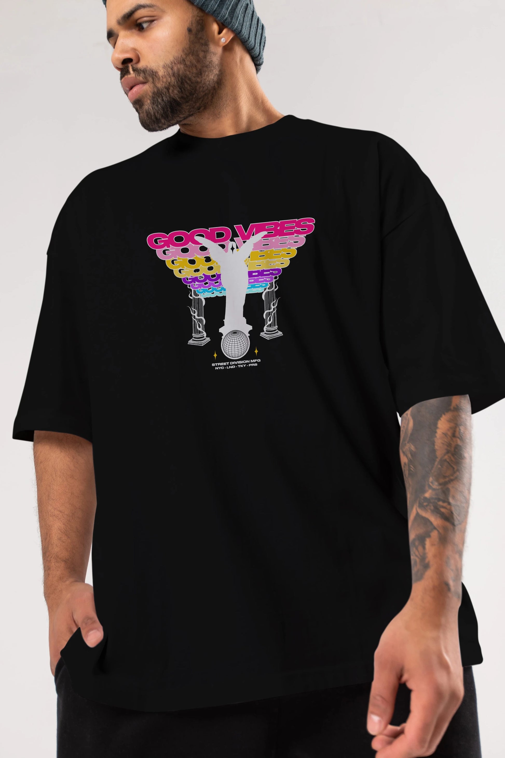 Good Vibes Ön Baskılı Oversize t-shirt Erkek Kadın Unisex